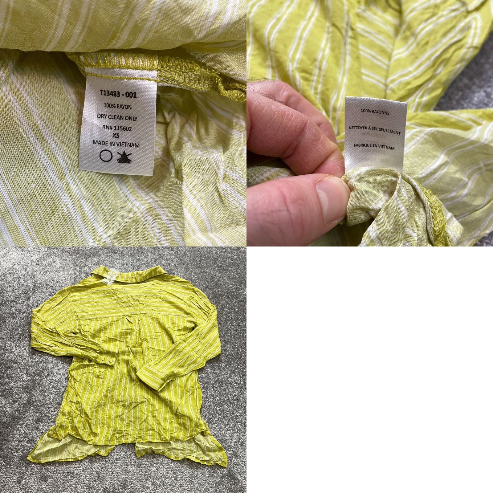 Vintage Lush Button-Up Shirt Womens XS Yellow Striped Long Sleeve Rayon Sturdiness Top Size XS / US 0-2 / IT 36-38 - 9 Thumbnail