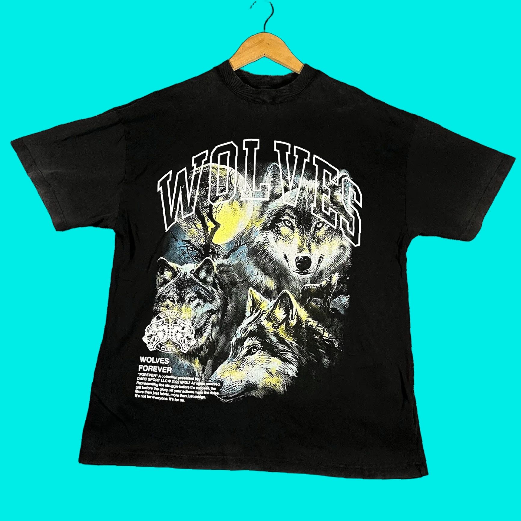 VINTAGE Darc Sport Wolves Club T-Shirt Mens M Black Crew Neck