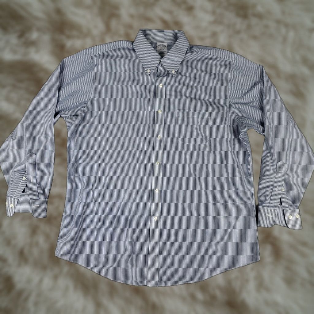 Brooks Brothers VINTAGE Brooks Brothers Dress Shirt Men 17 Blue Striped Button-Down Long Sleeve Business Formal Casual Wedding Size 46R - 1 Thumbnail