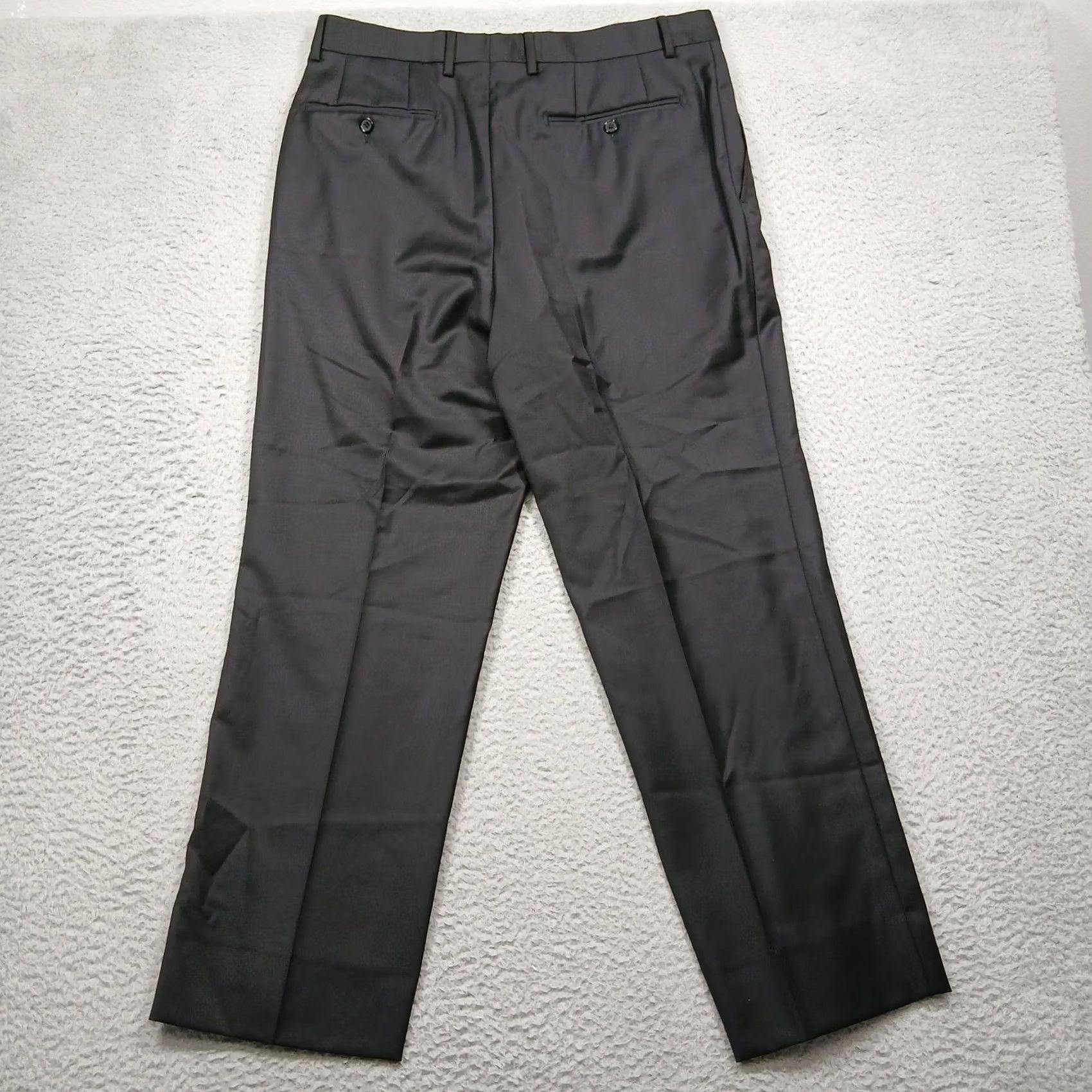Vintage Santorelli Dress Pants Mens 35 Black Luxury Serge Wool Flat Front 30 in Inseam Rome Size US 35 - 3 Thumbnail