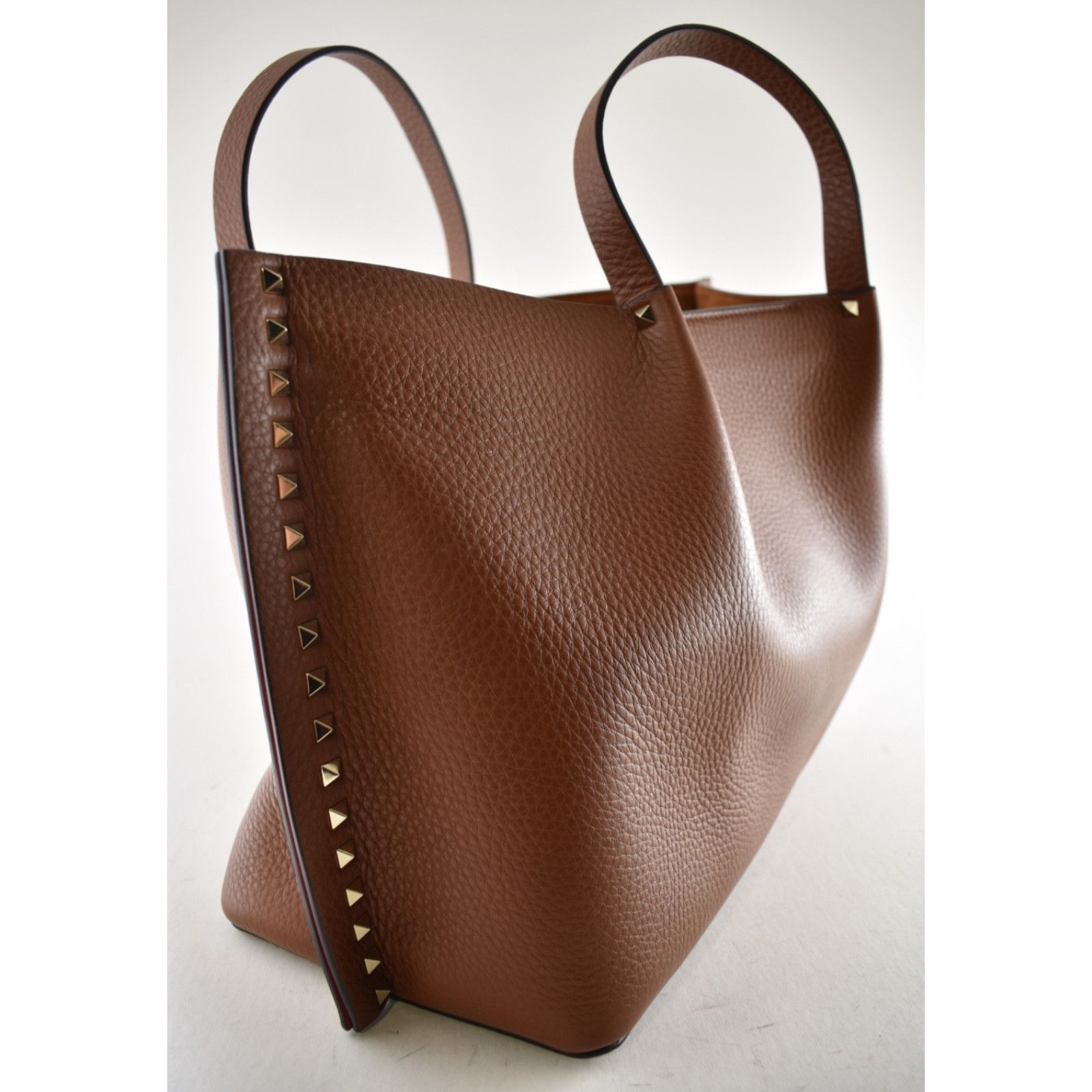 Valentino Valentino Garavani Rockstud Medium Brown Grained Tote Bag Size ONE SIZE - 7 Thumbnail