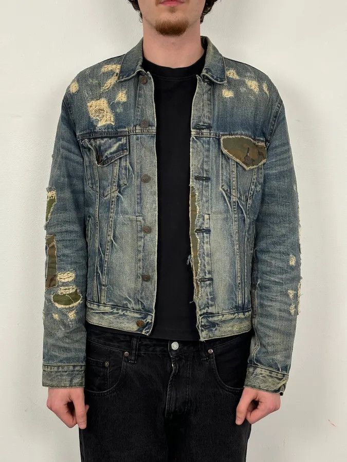Polo Ralph Lauren 2010s Ralph Lauren Blue Camo Distressed Denim Jacket Size US M / EU 48-50 / 2 - 3 Thumbnail
