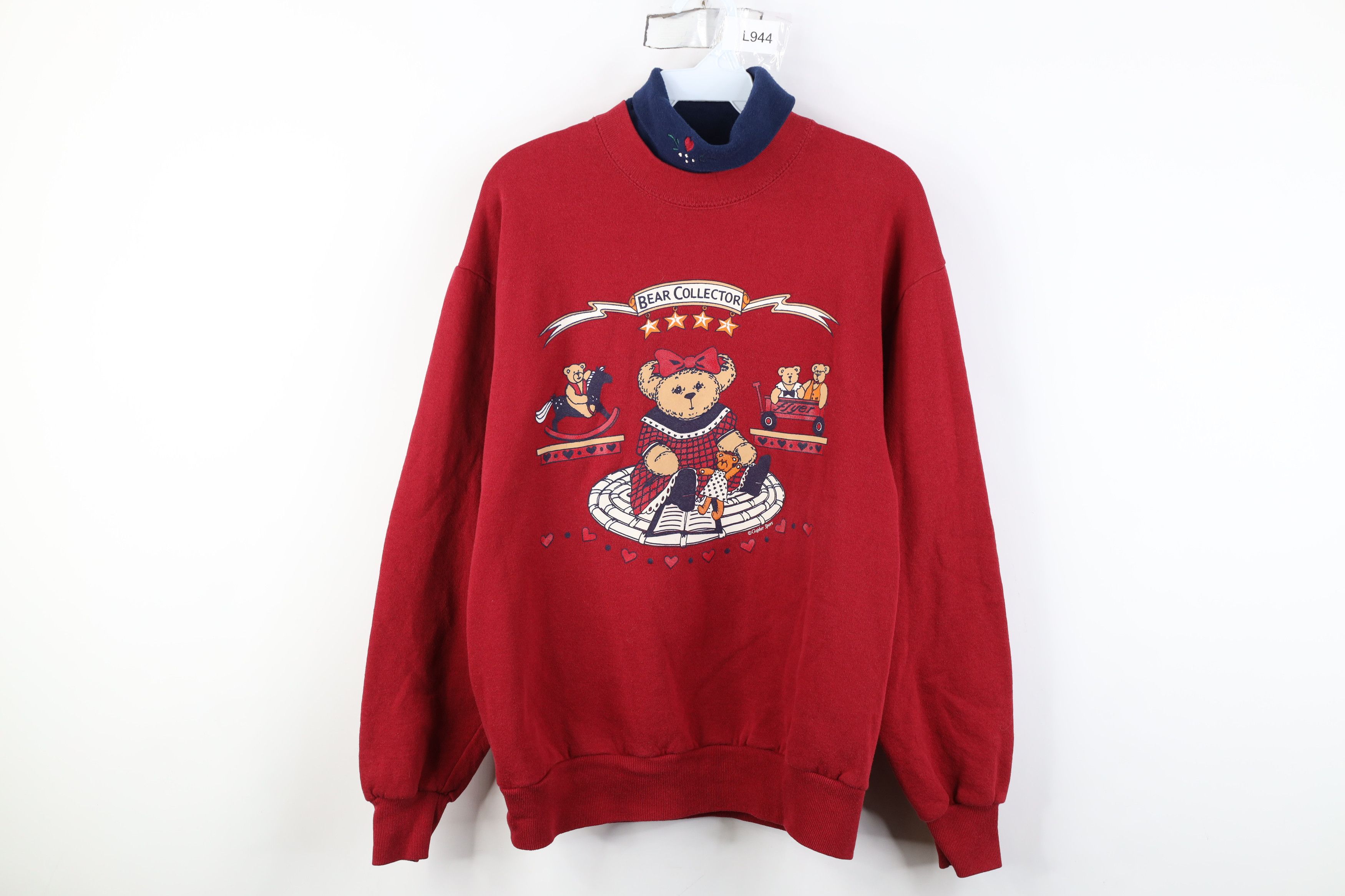 Vintage Vintage 90s Streetwear Heart Bear Turtleneck Sweatshirt USA Size M / US 6-8 / IT 42-44 - 1 Thumbnail