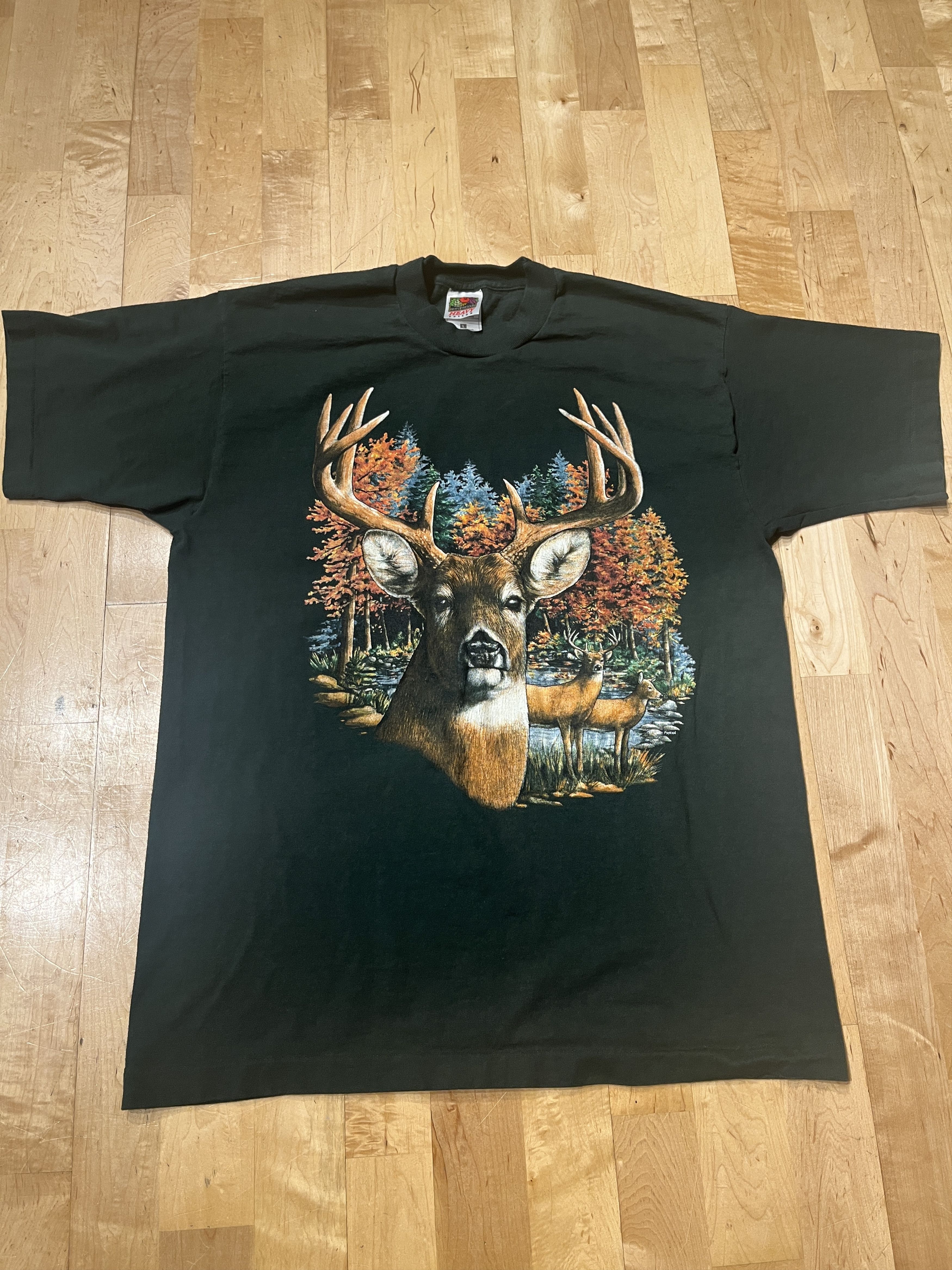 Fruit Of The Loom VTG 90s Large Buck Tee Fruit of the Loom Green Single Stitch Size US L / EU 52-54 / 3 - 1 Thumbnail