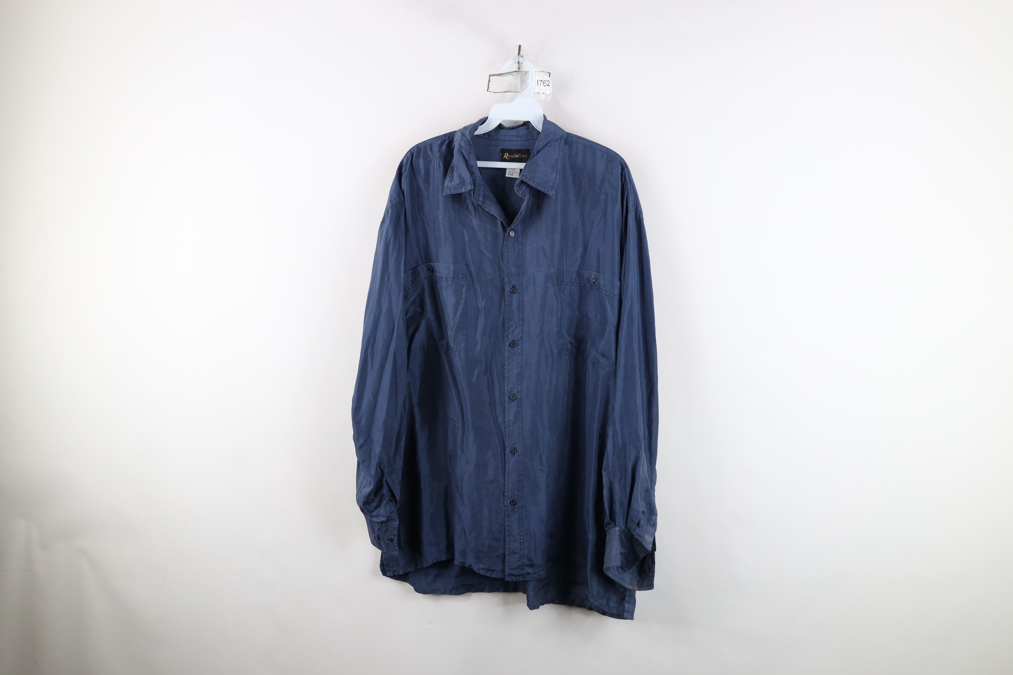 Vintage Vintage 90s Streetwear Baggy Silk Collared Button Shirt Blue Size US XL / EU 56 / 4 - 1 Thumbnail