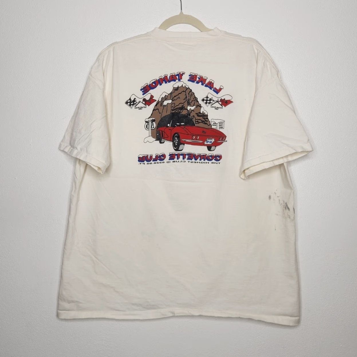 Vintage VINTAGE Oneita Corvette Lake Tahoe Club Double Sided Car Art Shirt XXL White Unisex Adults Men Women Shirts Art 90s 2000s Size US XXL / EU 58 / 5 - 7 Thumbnail
