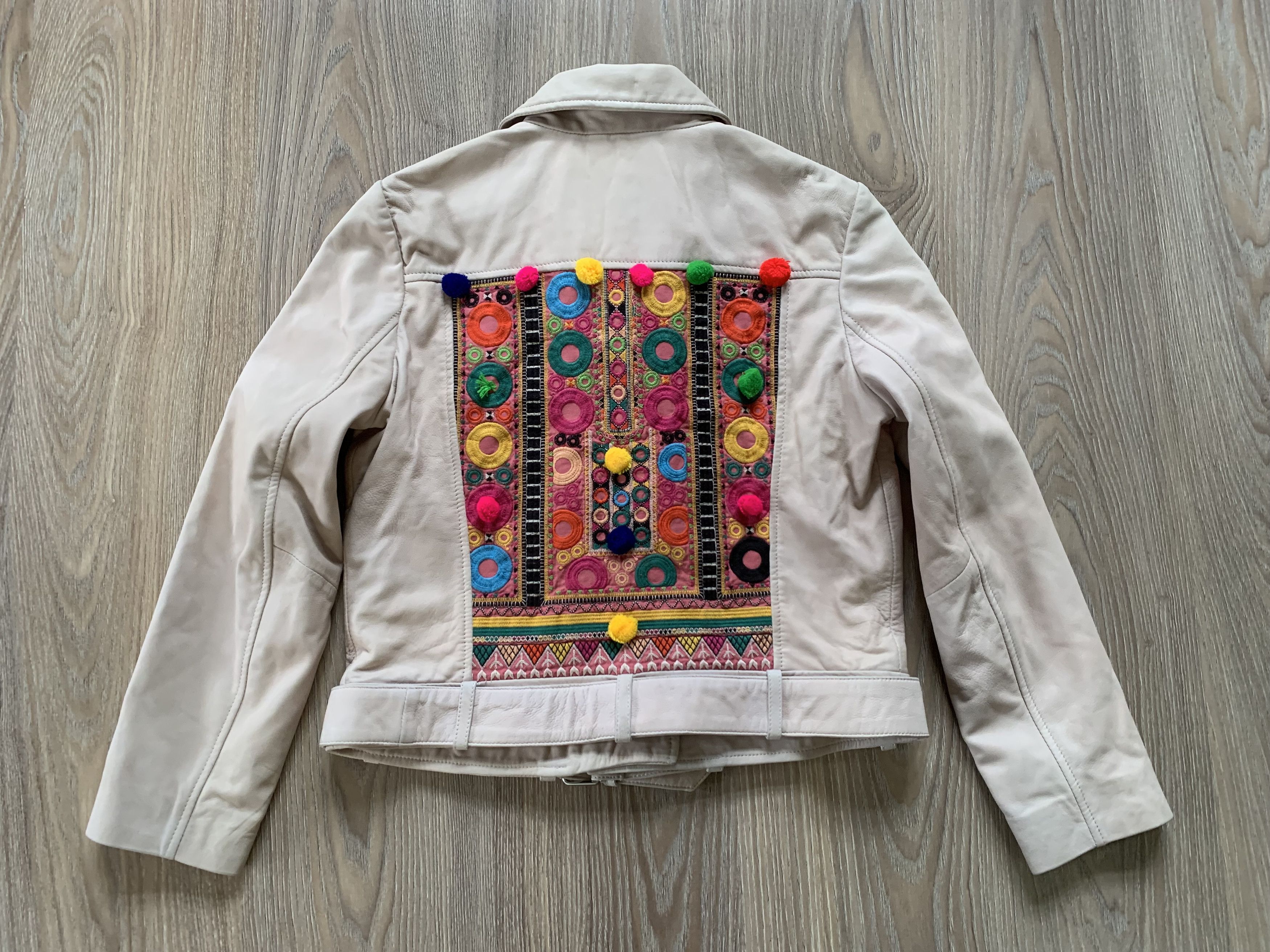 Zara Zara Womans Biker Embroidered Leather Jacket Size L / US 10 / IT 46 - 3 Thumbnail