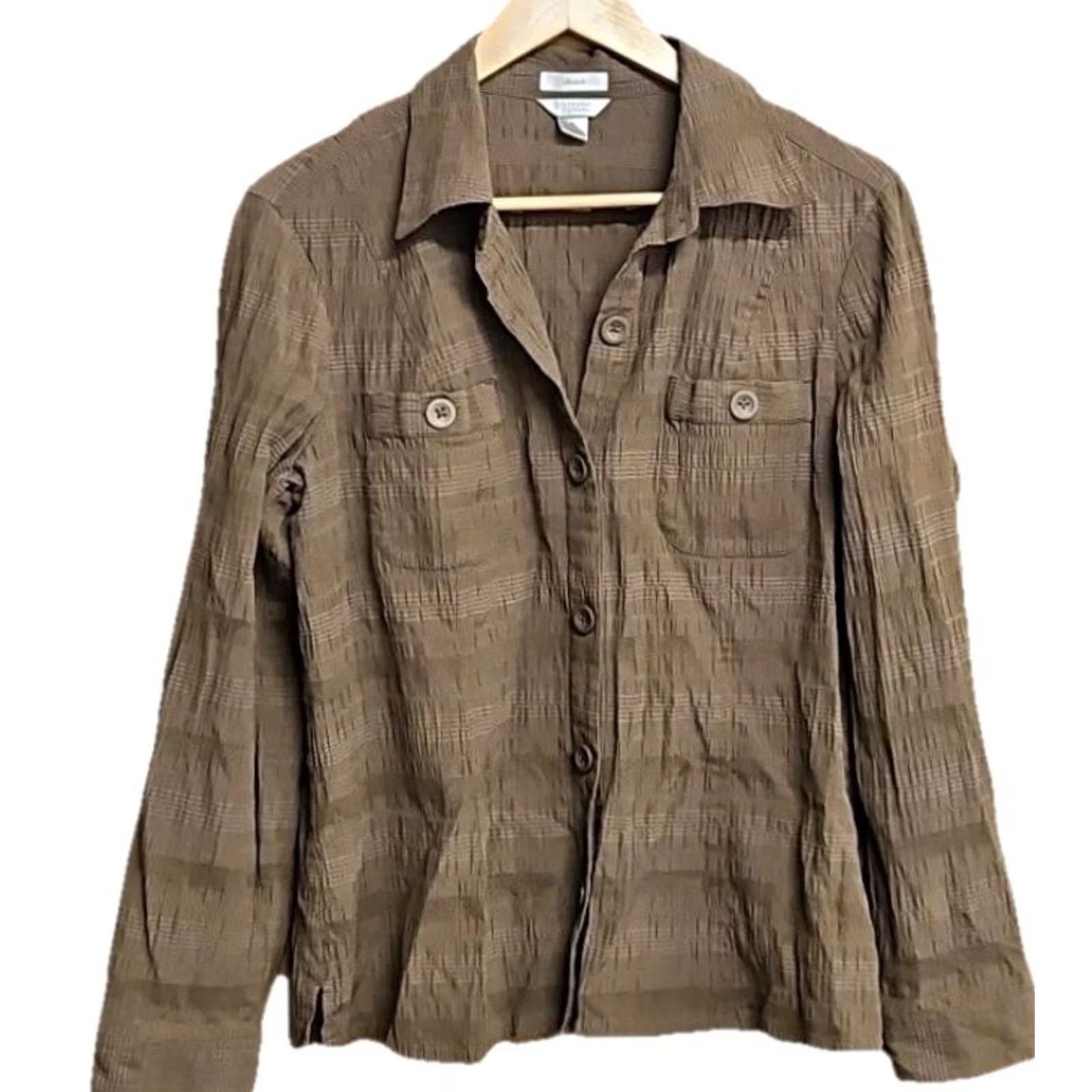 Vintage Christopher & Banks Stretch Utility Layering Shirt Women’s XL Brown Button Up Size XL / US 12-14 / IT 48-50 - 2 Thumbnail