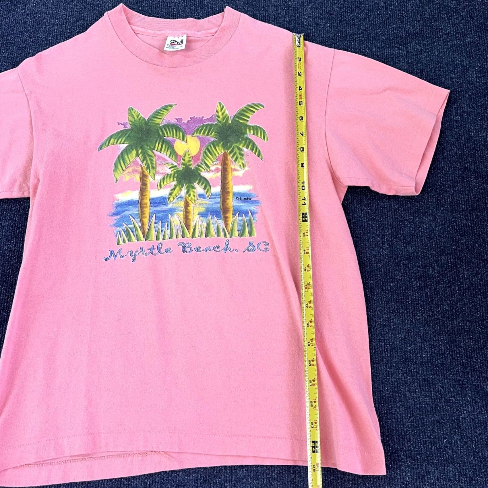 Anvil VINTAGE Myrtle Beach Shirt Mens Large Pink Palm Trees Graphic South Carolina Tee Size US L / EU 52-54 / 3 - 5 Thumbnail