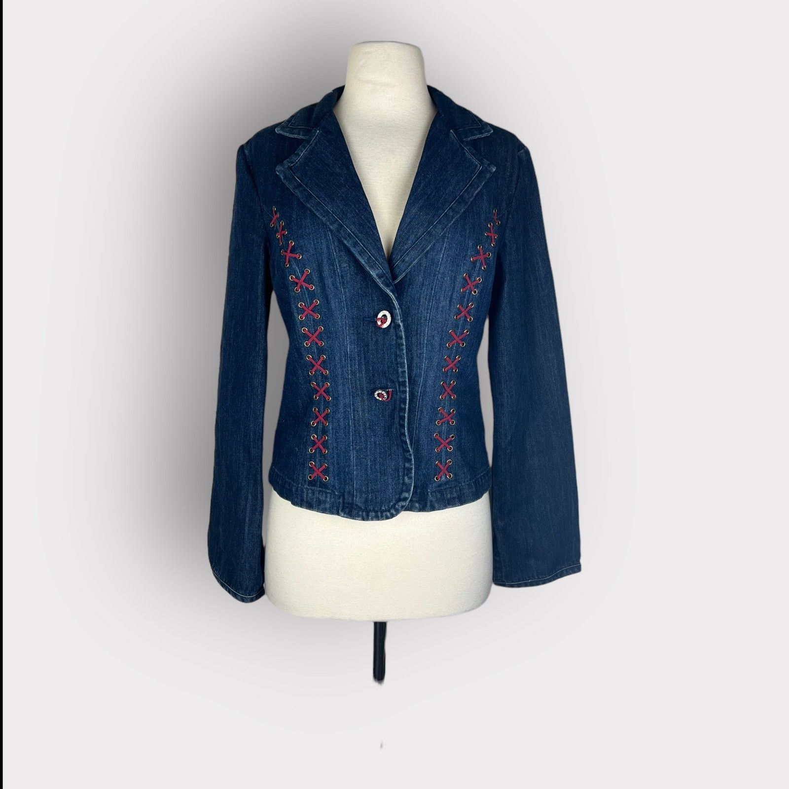 Vintage DStudio | Y2K Vintage Denim Jacket Lace Up | 8 Size M / US 6-8 / IT 42-44 - 1 Thumbnail