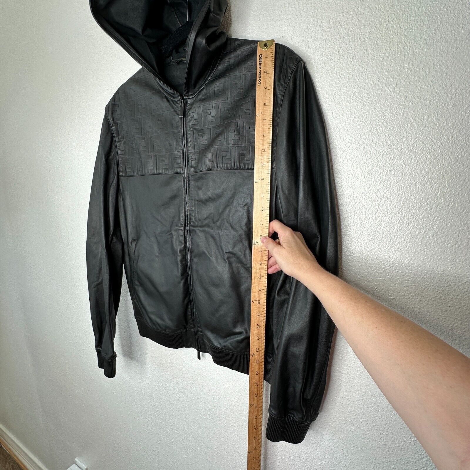 Fendi Fendi Black Leather Embossed Monogram Front Hooded Jacket Size US L / EU 52-54 / 3 - 20 Thumbnail