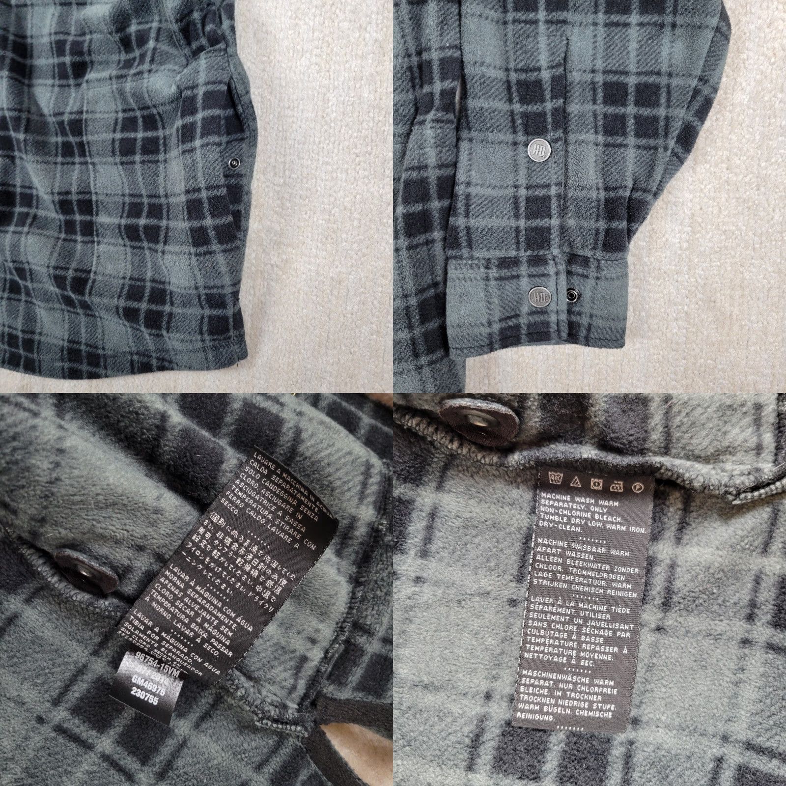 Harley Davidson Harley-Davidson Shacket Mens 2XL Plaid Gray Black Fleece Snap Shirt Jacket Shacket Size US XXL / EU 58 / 5 - 8 Thumbnail