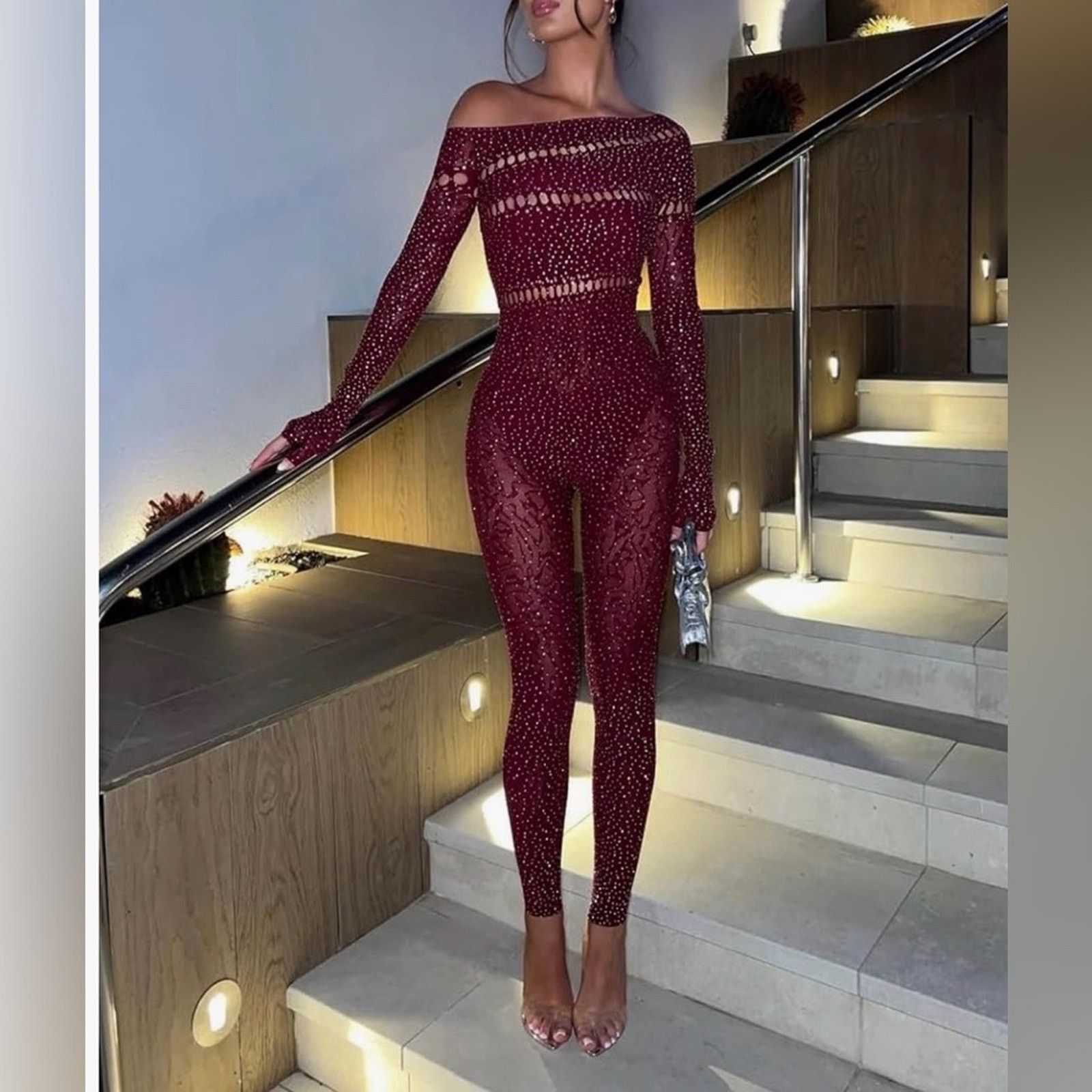 Other New Chic Off-Shoulder Burgundy Jumpsuit one size Size ONE SIZE - 7 Thumbnail