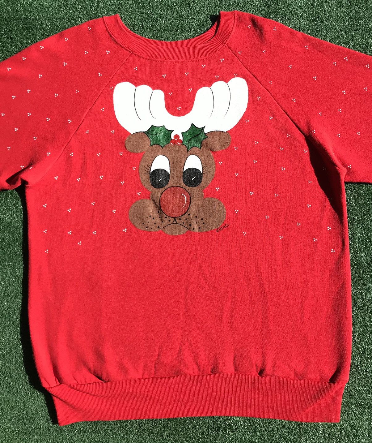Vintage VTG 80’s Pannill Painted Rudolph Holiday Sweatshirt Large Size L / US 10 / IT 46 - 2 Thumbnail