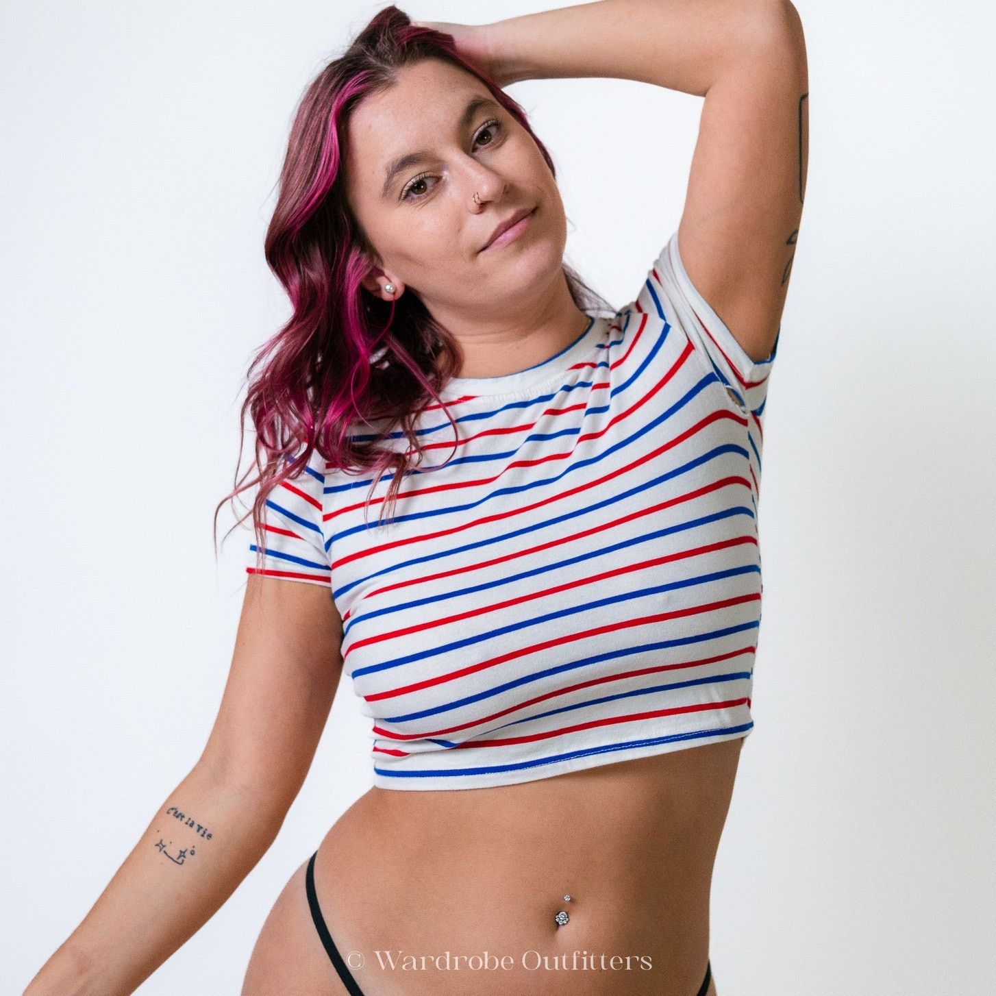 Designer Red White & Blue Stripe Cropped Tee Shirt Size S / US 4 / IT 40 - 1 Thumbnail