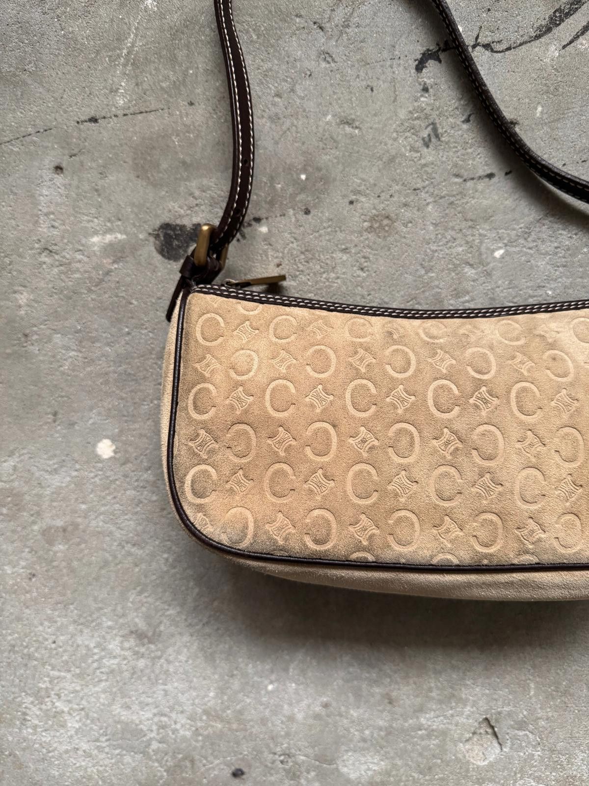 Celine Celine Macadam Suede Shoulder Bag Beige/Brown Size ONE SIZE - 3 Thumbnail