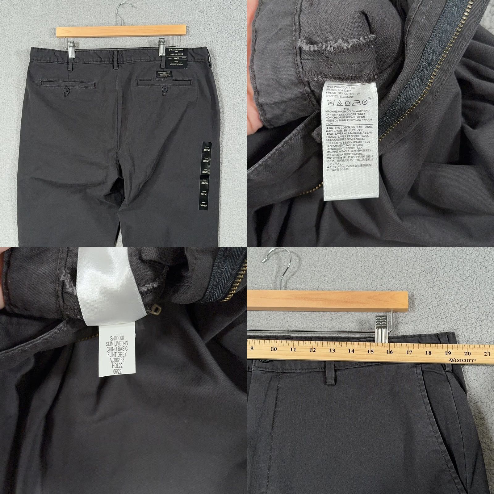 Banana Republic Banana Republic Pants Mens 38 Slim Lived-In Chino Gray 29 in Inseam Stretch Flat Front Zip Button Size US 38 / EU 54 - 8 Thumbnail