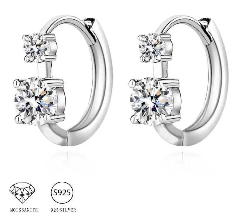 Other 925 Silver 0.6 Carat * 2 Moissanite Double Diamond Earrings Size ONE SIZE - 2 Thumbnail