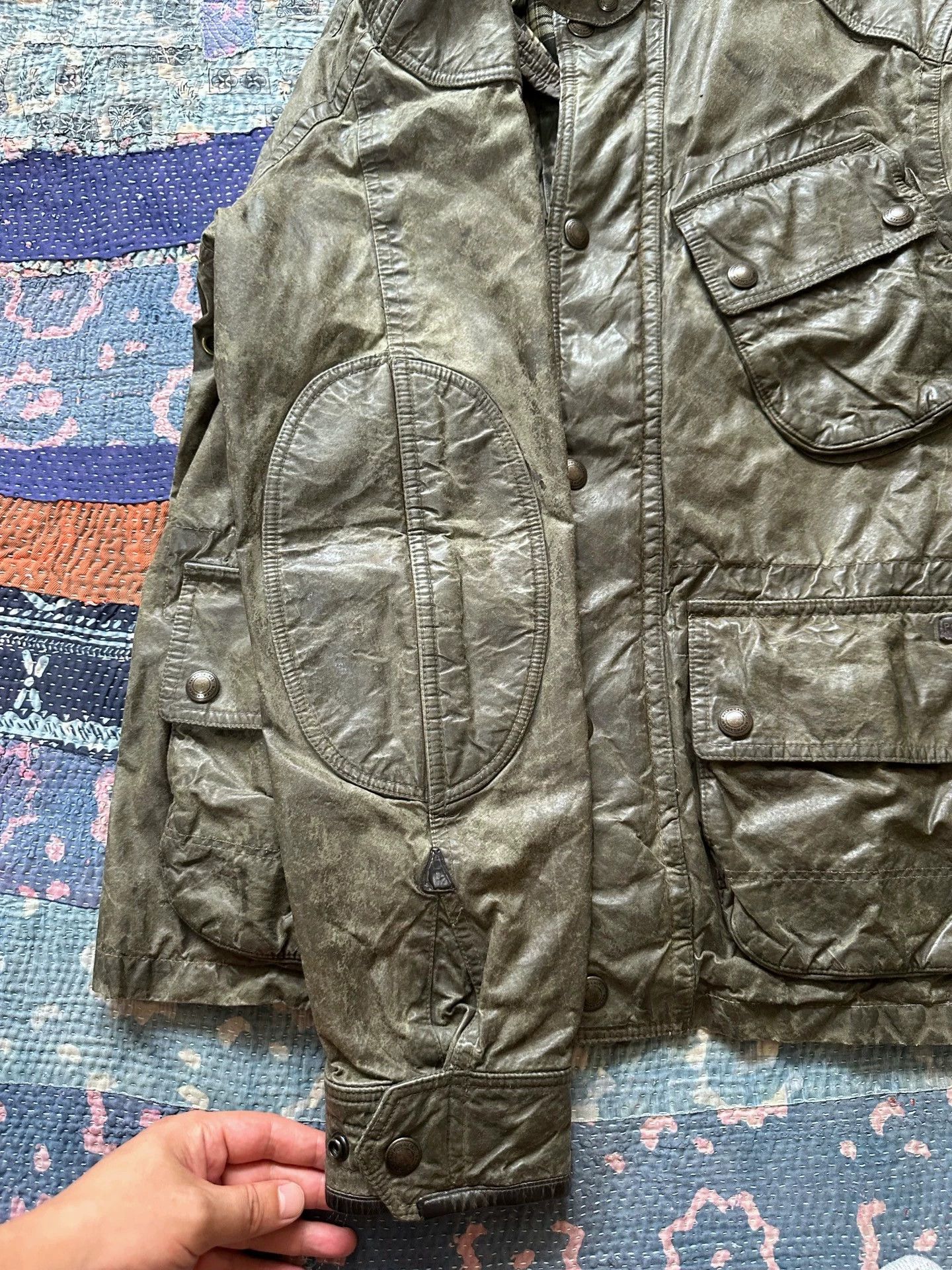 RRL Ralph Lauren RRL Waxed Cotton Moto Jacket M Black/Green Heavy Distressed Size US M / EU 48-50 / 2 - 5 Thumbnail