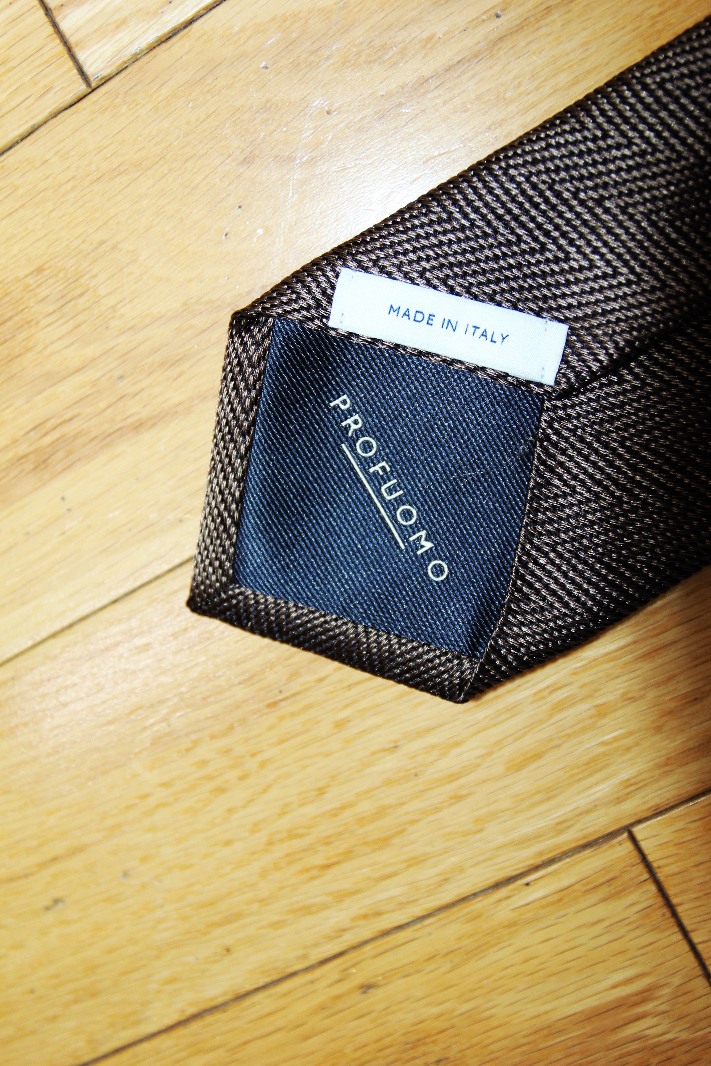 Other BNWT AW25 PROFUOMO SILK HAZELNUT HERRINGBONE TIE BROWN Size ONE SIZE - 3 Thumbnail