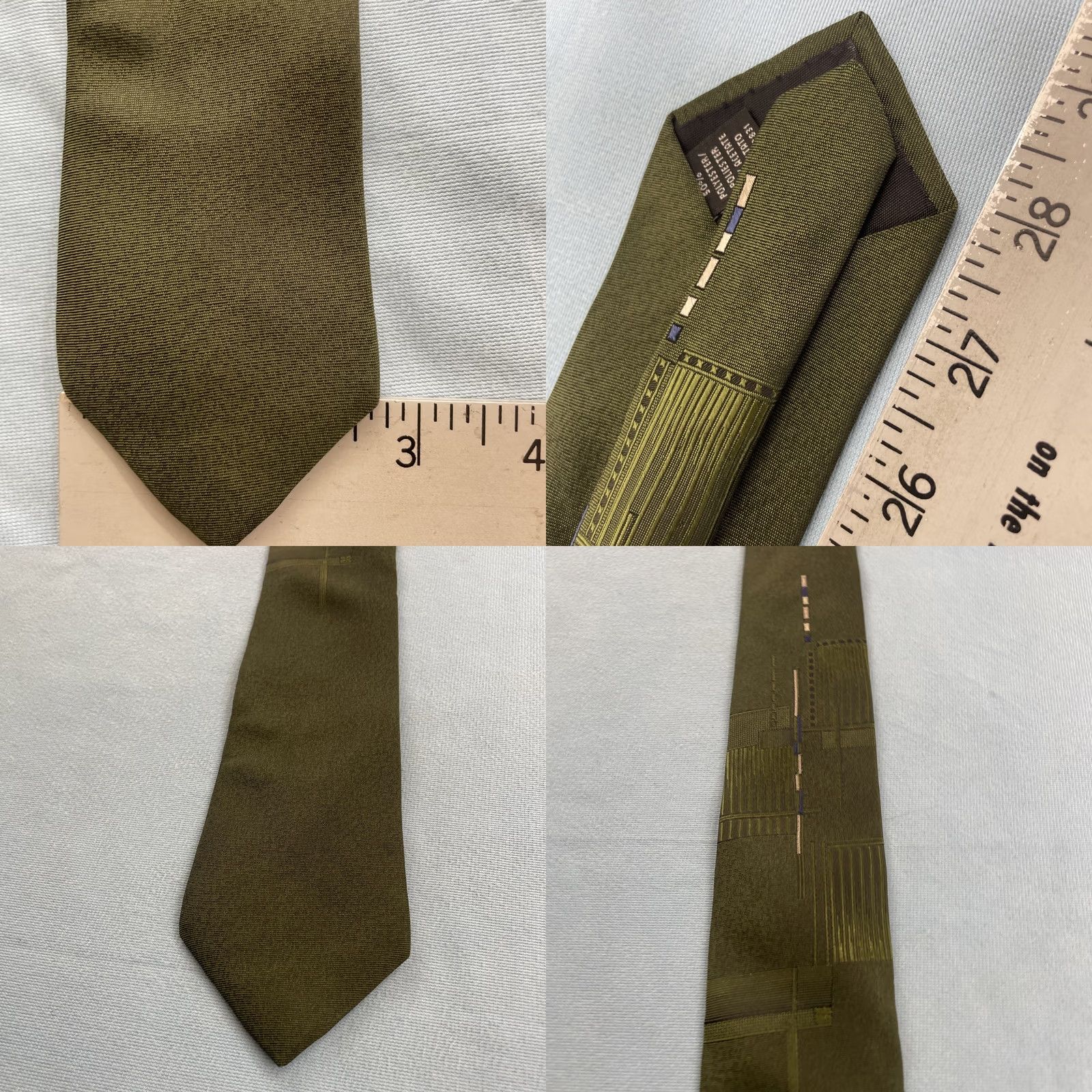 MCM vtg 60s Stringbeans Tie MCM Mod Art Deco Woven Geometric Green Blue Slim 3x59 Capsule Necktie Mens Vintage Designer Tie Size ONE SIZE - 8 Thumbnail