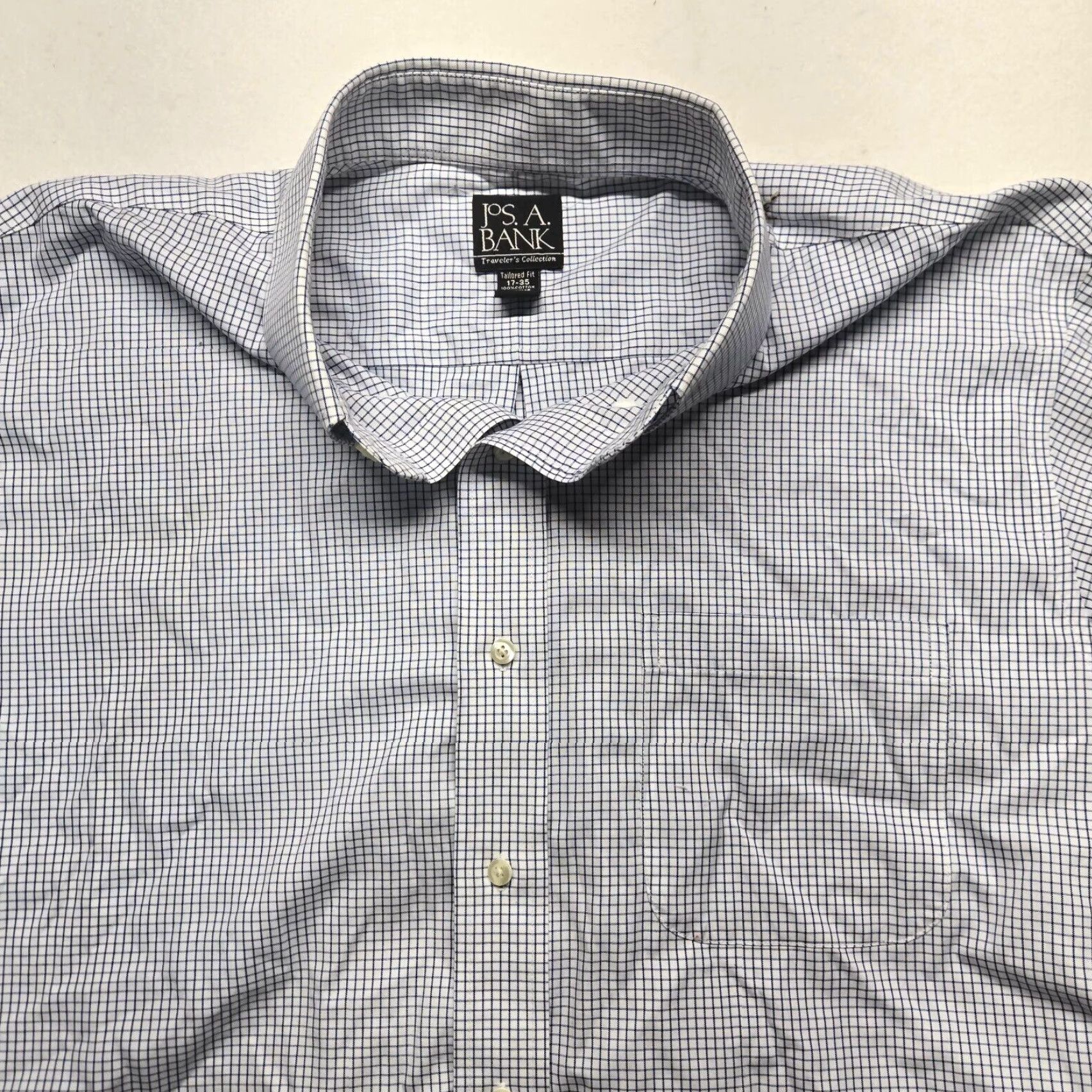 Jos. A. Bank VINTAGE Jos. A. Bank Men’s Dress Shirt Long Sleeve Blue White Striped 17 Regular Fit Business Casual Size 46R - 2 Thumbnail