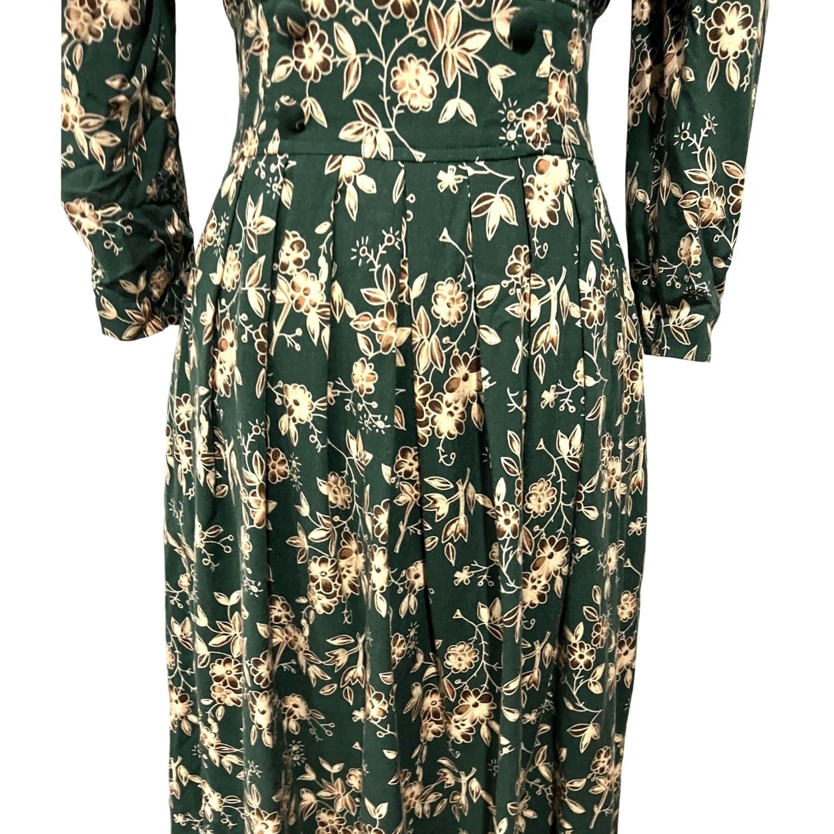 L.G.R VINTAGE L.G. Star Green Floral Midi Dress Collar Pleated Shoulders Women’s Sz 8 Dress Women Green Floral Midi L.G. Star Vintage Size 8 Size M / US 6-8 / IT 42-44 - 3 Thumbnail