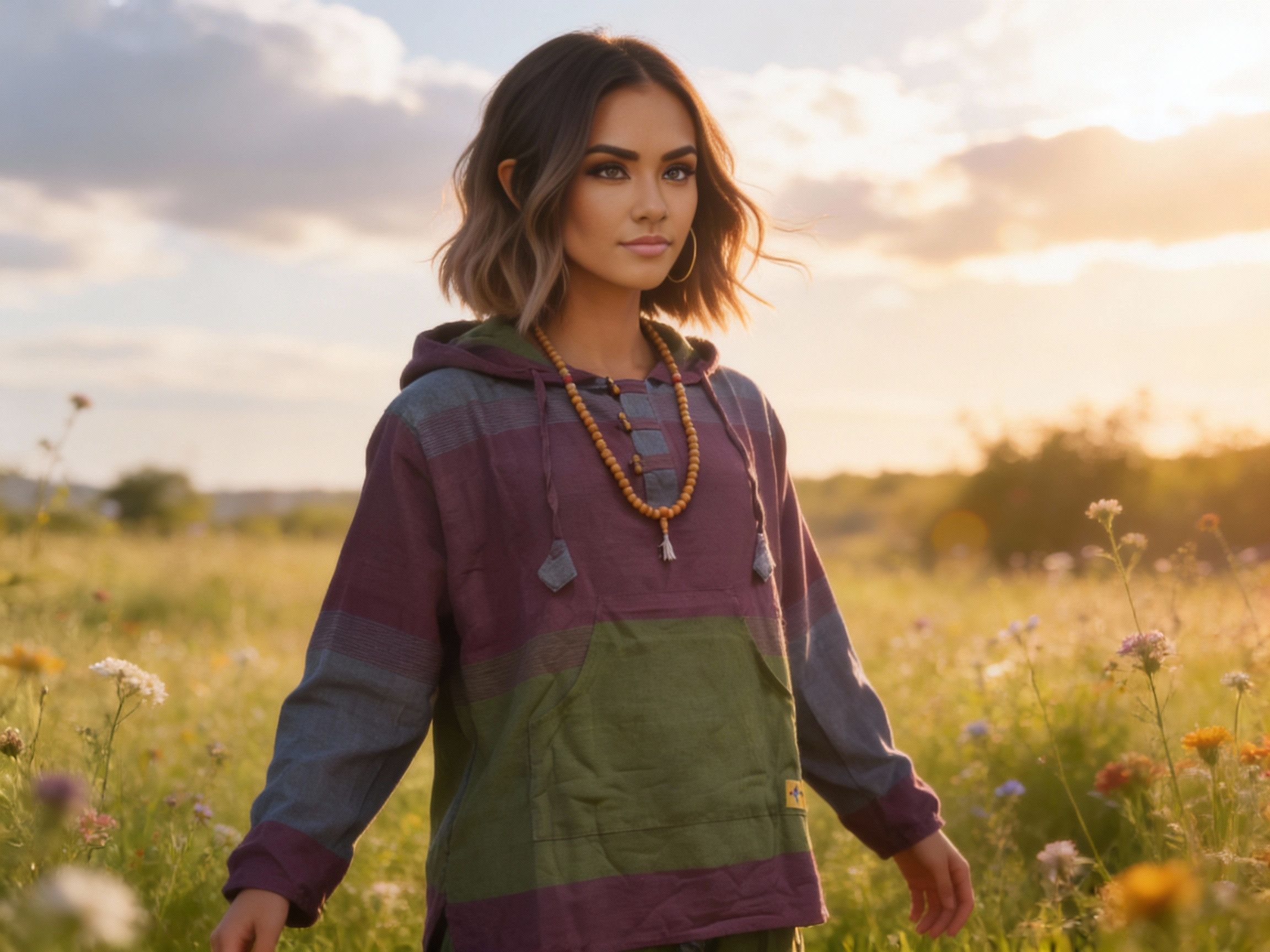 Other Cotton Baja Hoodie With Pocket - Tri Color - Plum - New - M Size US M / EU 48-50 / 2 - 1 Thumbnail