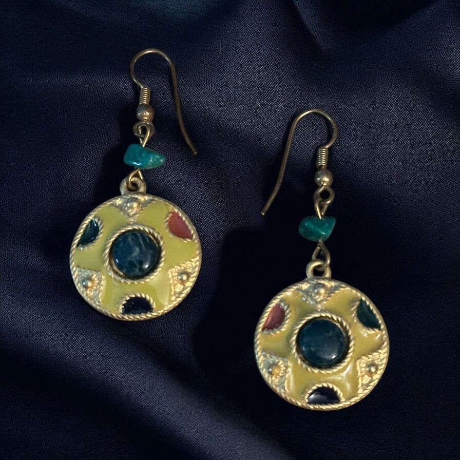 Other Enamel cabochon stone medallion dangle earrings Size ONE SIZE - 1 Thumbnail