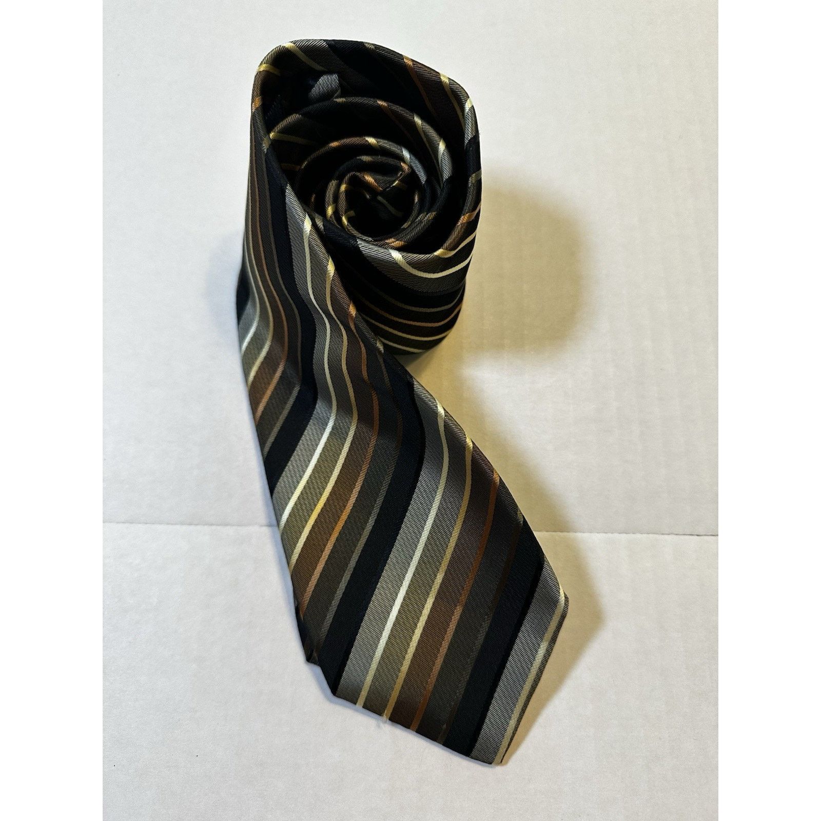 Croft & Barrow Croft & Barrow Neck Tie Black/Gold Striped Preppy Business Size ONE SIZE - 5 Thumbnail