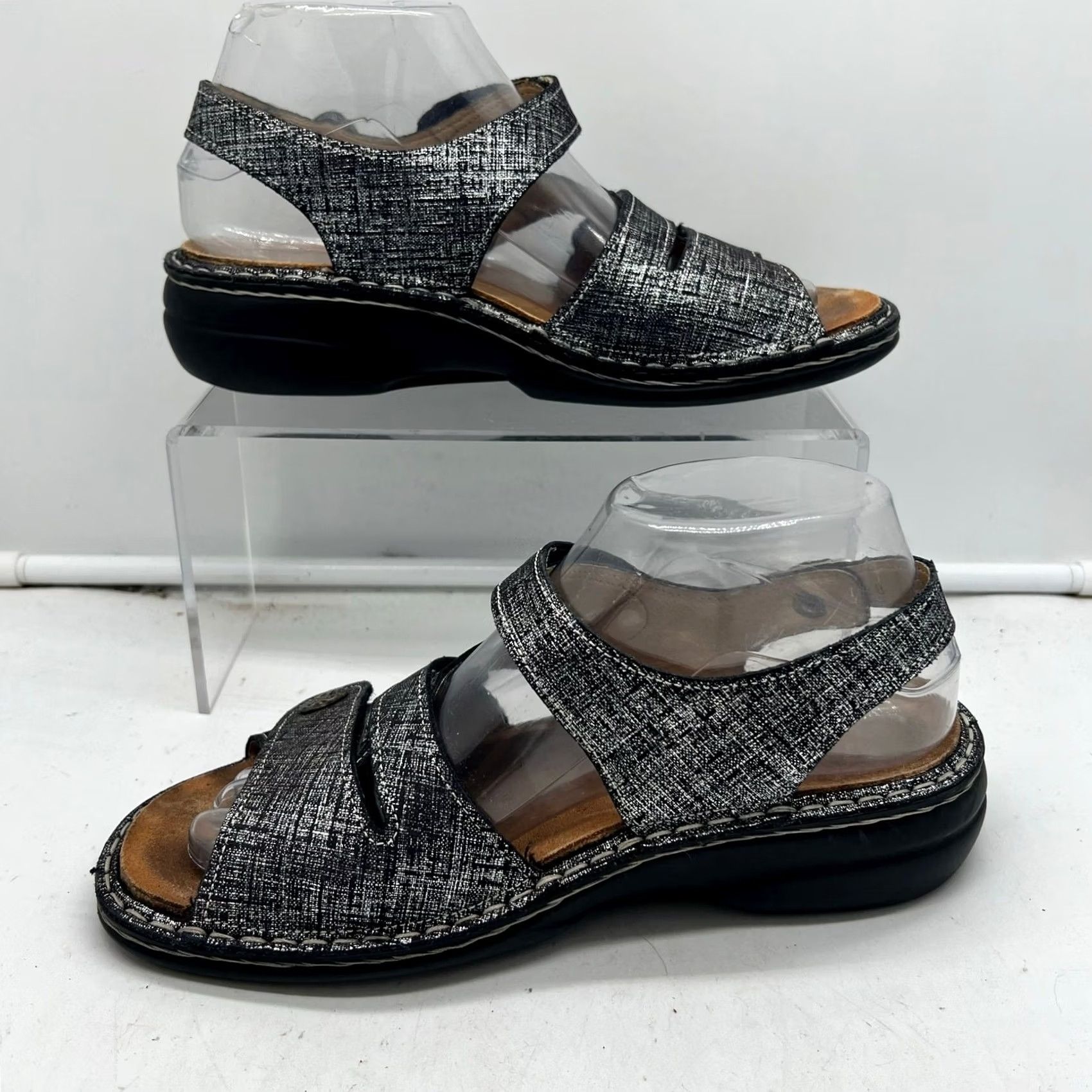 Vintage Finn Comfort Gomera Sandals Women 38 US 7-7.5 Metallic Silver Leather Slingback Size US 7 / IT 37 - 2 Thumbnail