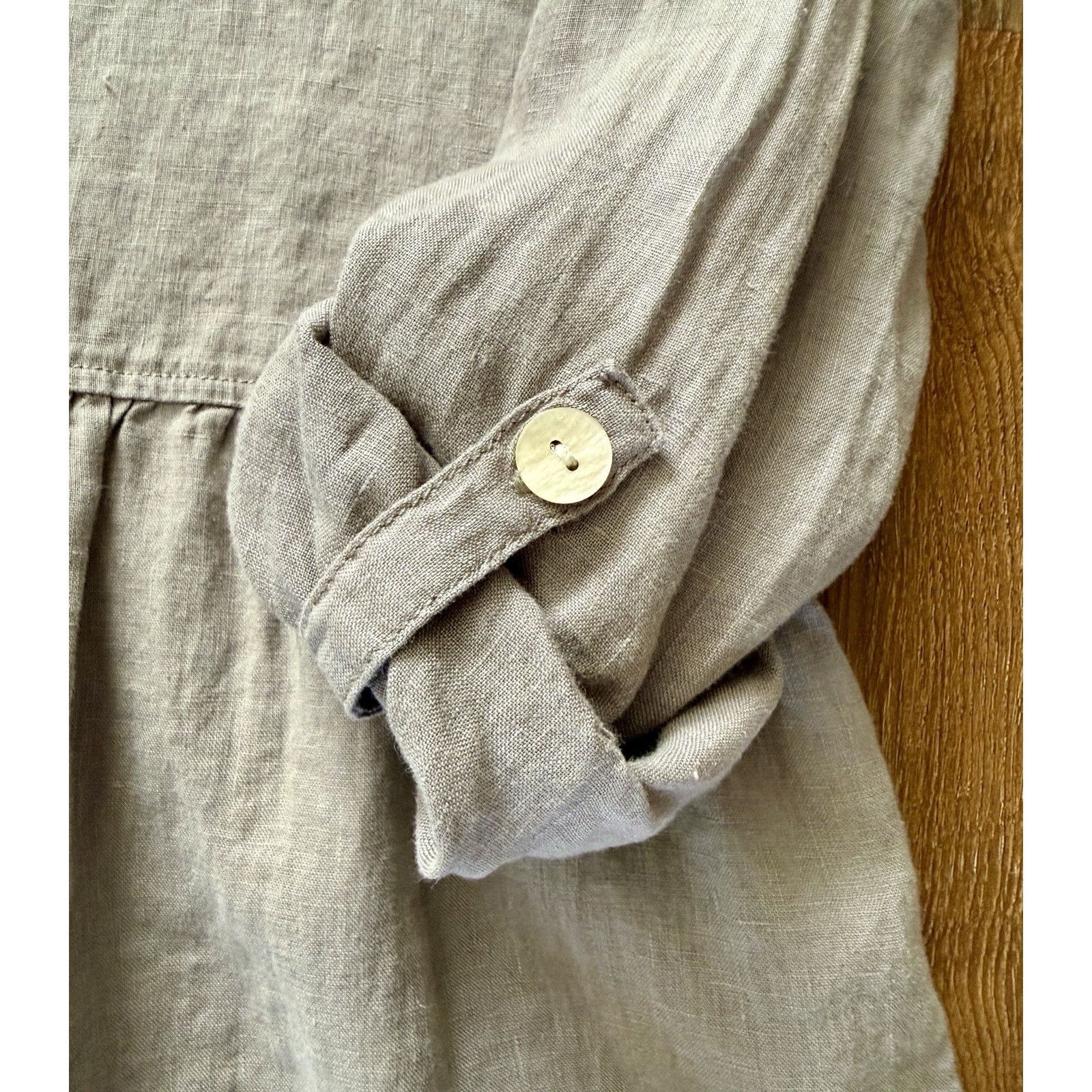 Other Sigrid Olsen 100% Linen Blouse Medium Tan Pintuck Peasant Size M / US 6-8 / IT 42-44 - 7 Thumbnail