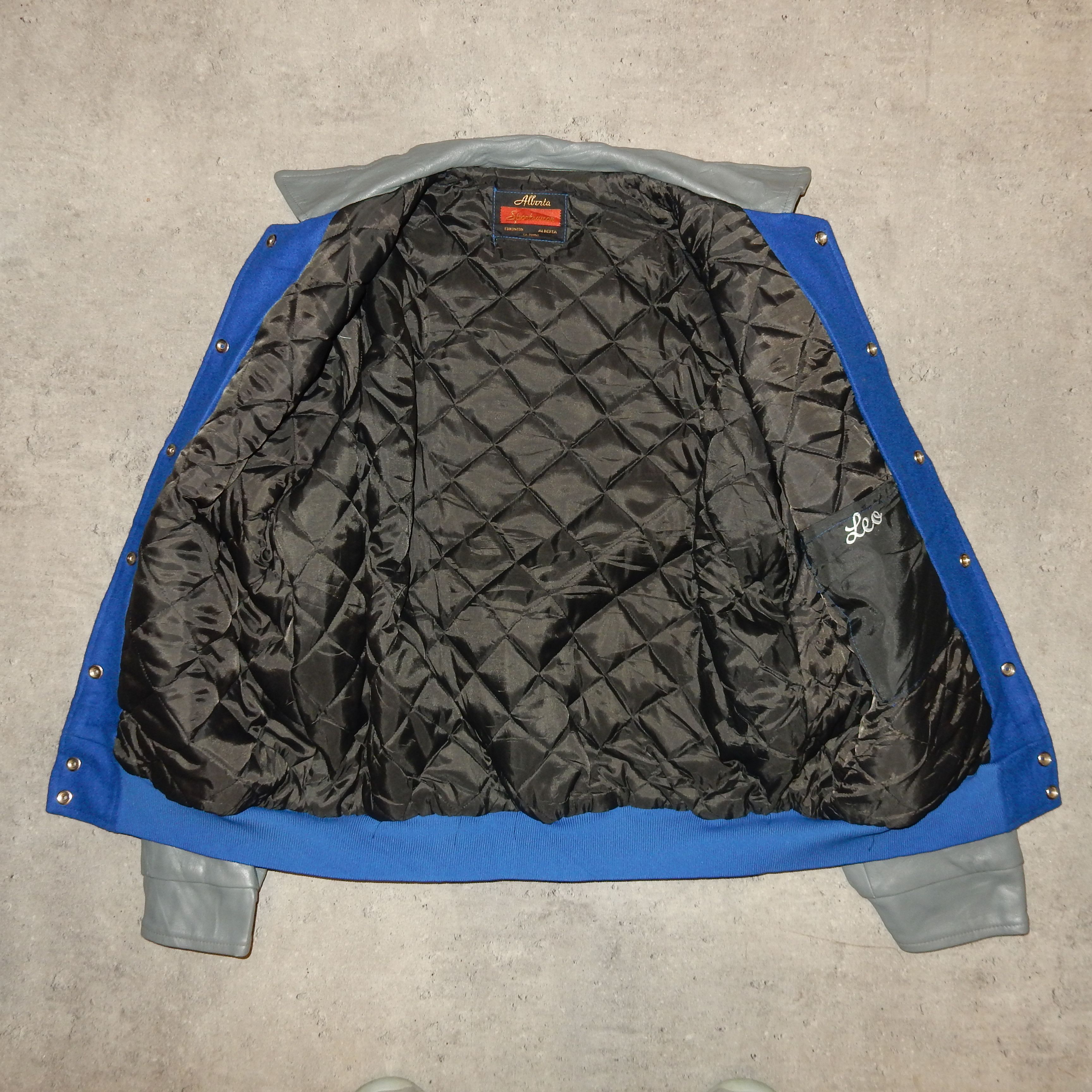 Vintage College Varsity vintage blue grey leather bomber jacket - L Size US L / EU 52-54 / 3 - 4 Thumbnail