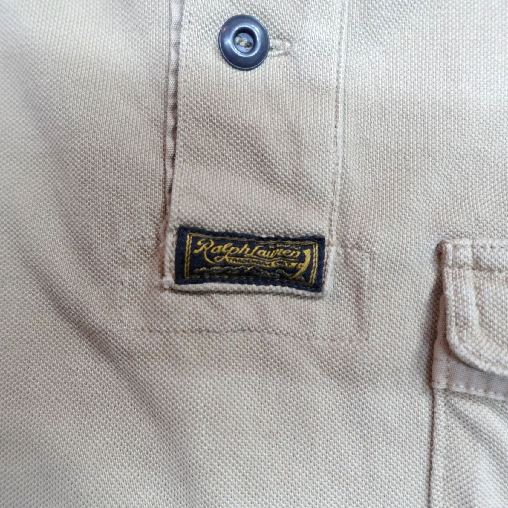 Polo Ralph Lauren VINTAGE Polo Ralph Lauren Polo Shirt Beige Solid Short Sleeve Collared 100% Cotton Men L Beige Metal Buttons Pocket Size US L / EU 52-54 / 3 - 2 Thumbnail