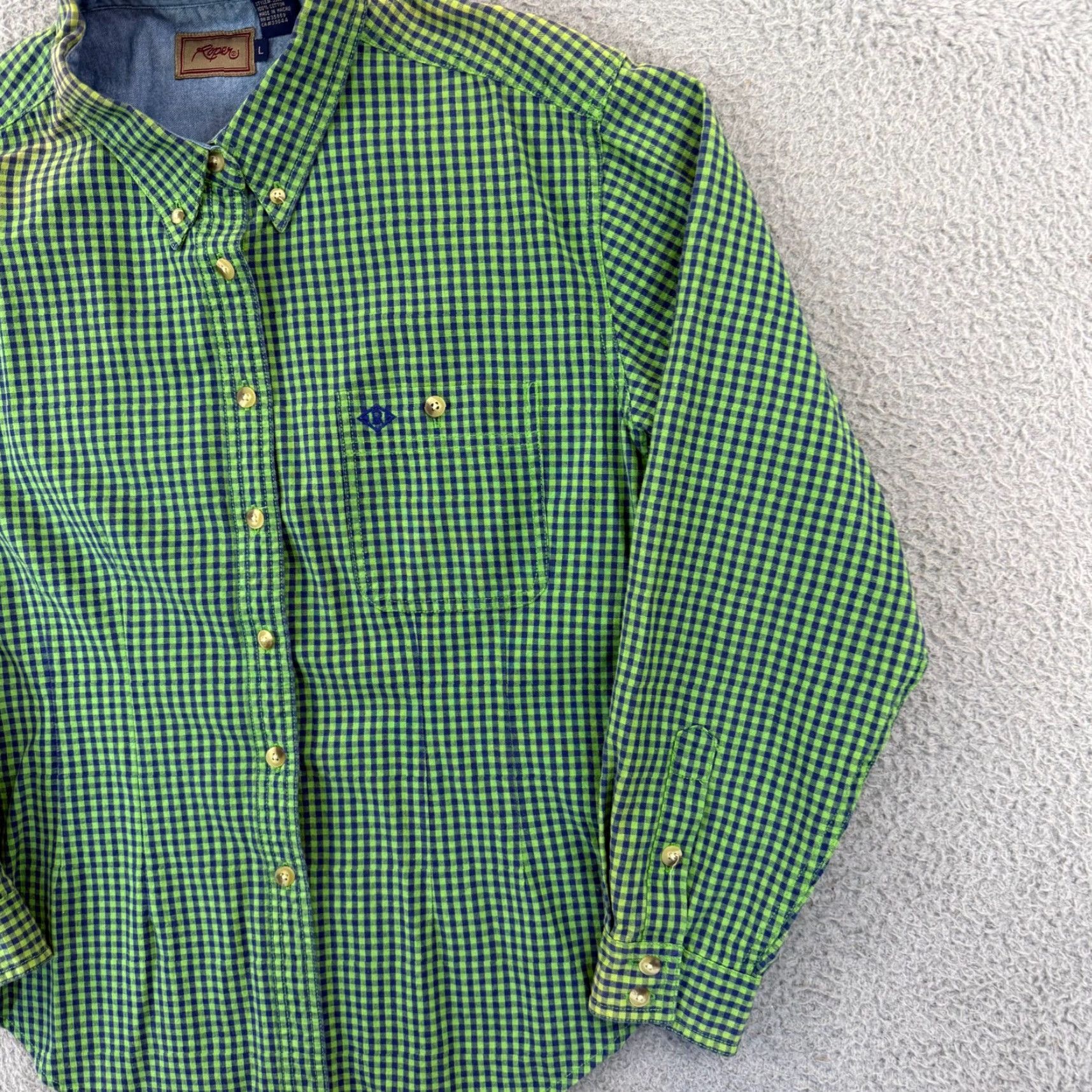 Roper VINTAGE Roper Western Shirt Women Large Green Plaid Long Sleeve Cowboy Button Up Size L / US 10 / IT 46 - 6 Thumbnail