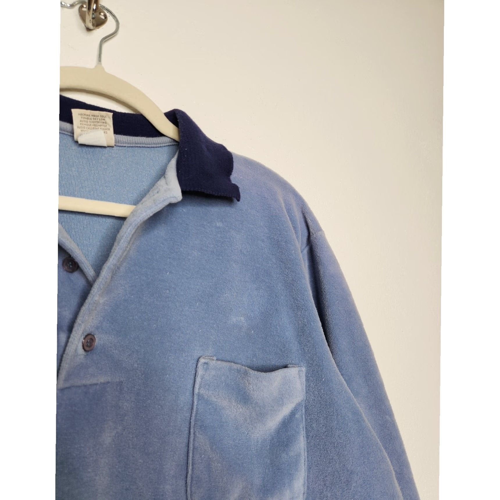 Wrangler VINTAGE Wrangler Crushed Velvet Velour Long Sleeve Henley Polo XL Blue Size US XL / EU 56 / 4 - 6 Thumbnail
