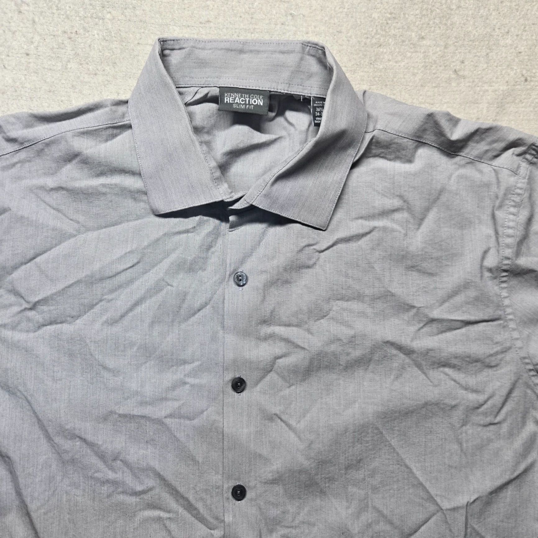 Kenneth Cole Kenneth Cole Reaction Slim Fit Gray Dress Shirt Adult Men's 16.5 34-35 Wrinkle Resistant Breathable Casual Classic Size US L / EU 52-54 / 3 - 2 Thumbnail