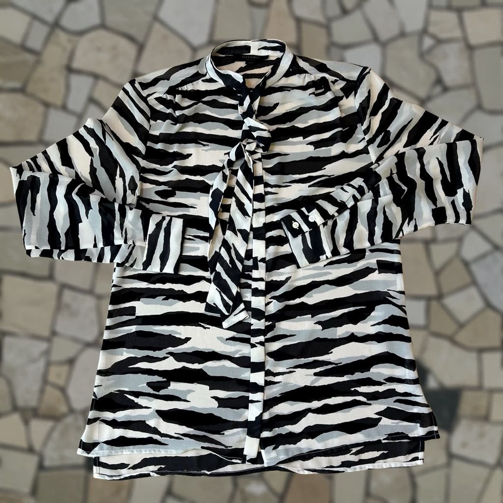 Allsaints VINTAGE AllSaints Toni Zephyr Button Up Shirt Long Sleeve Women's M Black / White Zebra Designer City Workwear Blouse Girls/Boys? Size M / US 6-8 / IT 42-44 - 1 Thumbnail