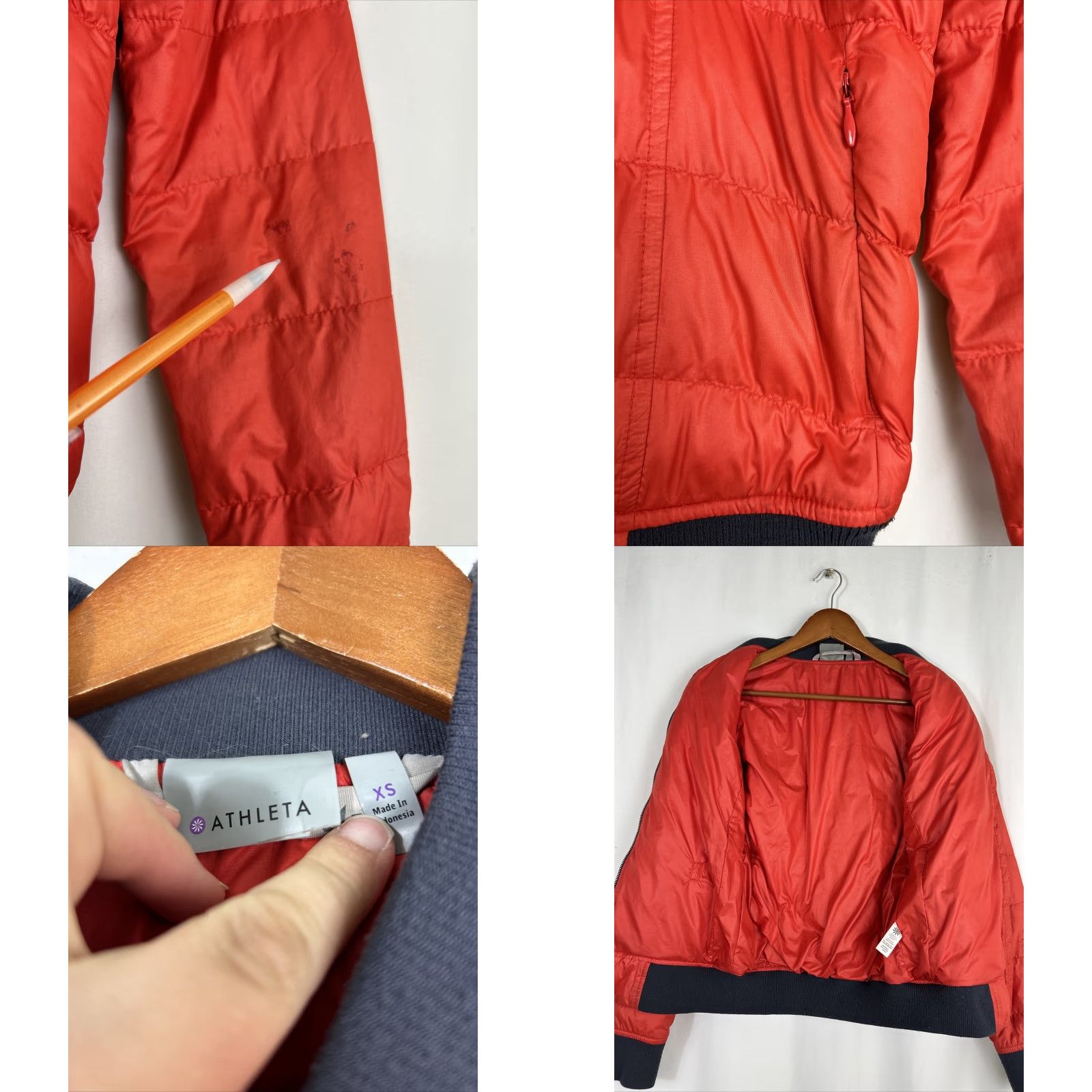 Athleta VINTAGE Athleta Dobby Goose Down Red Puffer Bomber Jacket womens XS full zip Size XS / US 0-2 / IT 36-38 - 8 Thumbnail