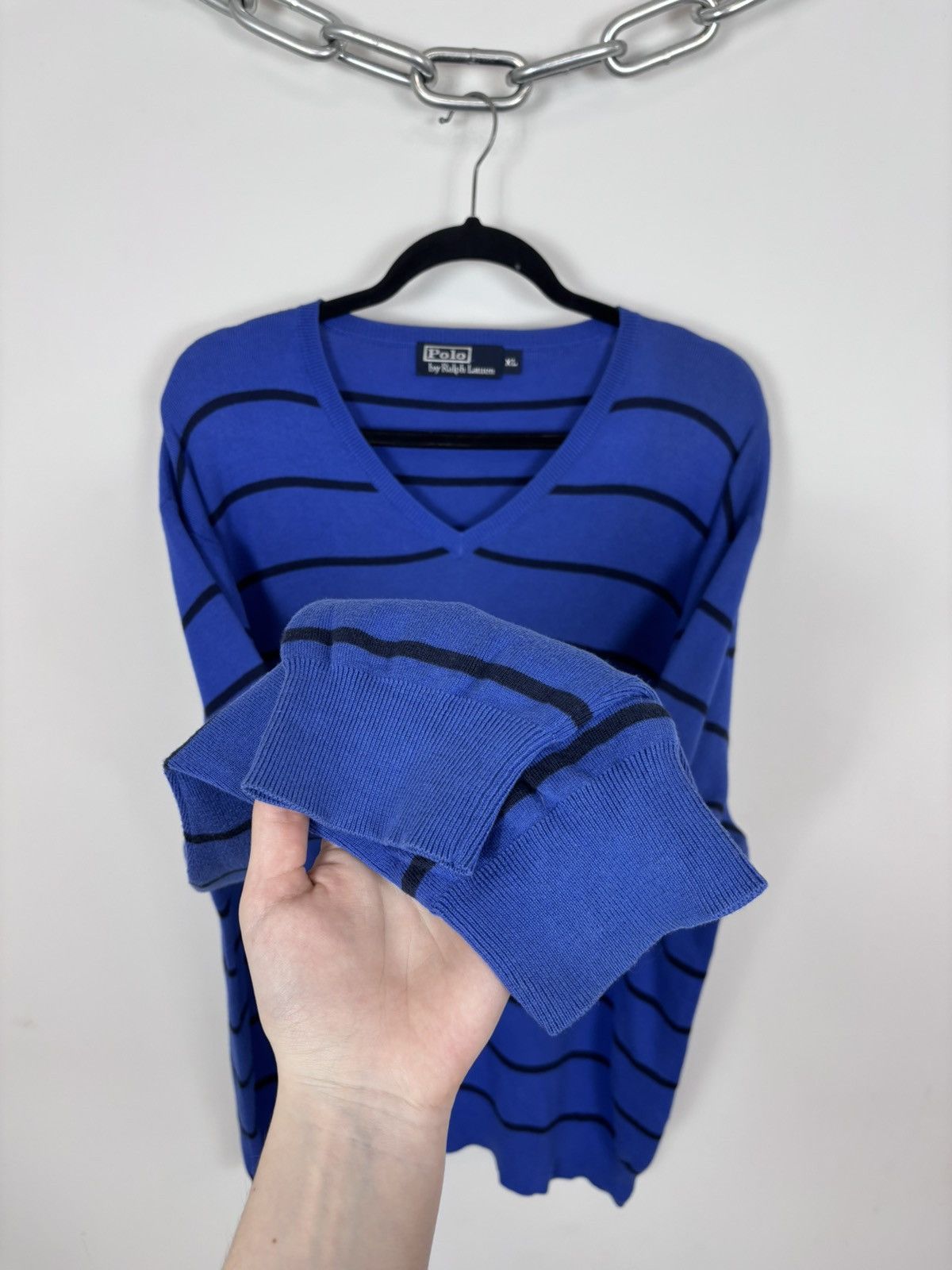 Polo Ralph Lauren Polo Ralph Lauren Men’s Blue Striped V-Neck Sweater Size US XL / EU 56 / 4 - 11 Thumbnail