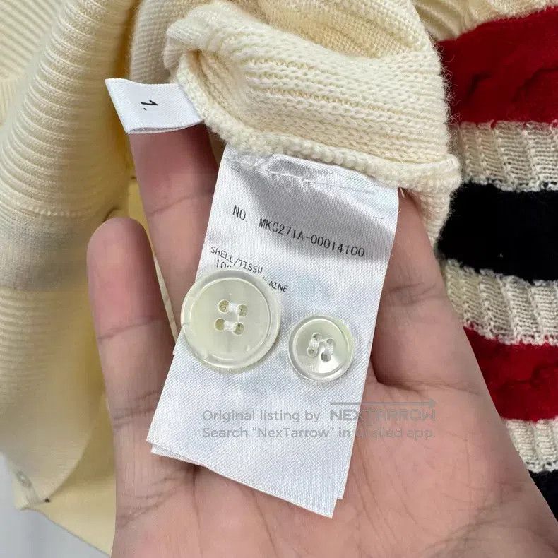 Thom Browne Thom Browne Beige Four-Stripe Colorful Wool Cardigan Size US S / EU 44-46 / 1 - 6 Thumbnail