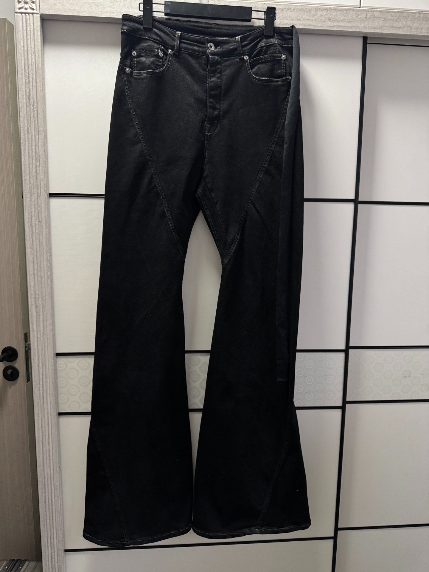 Rick Owens Rick Owens Bootcut Black Wax Coated Flare Jeans K47