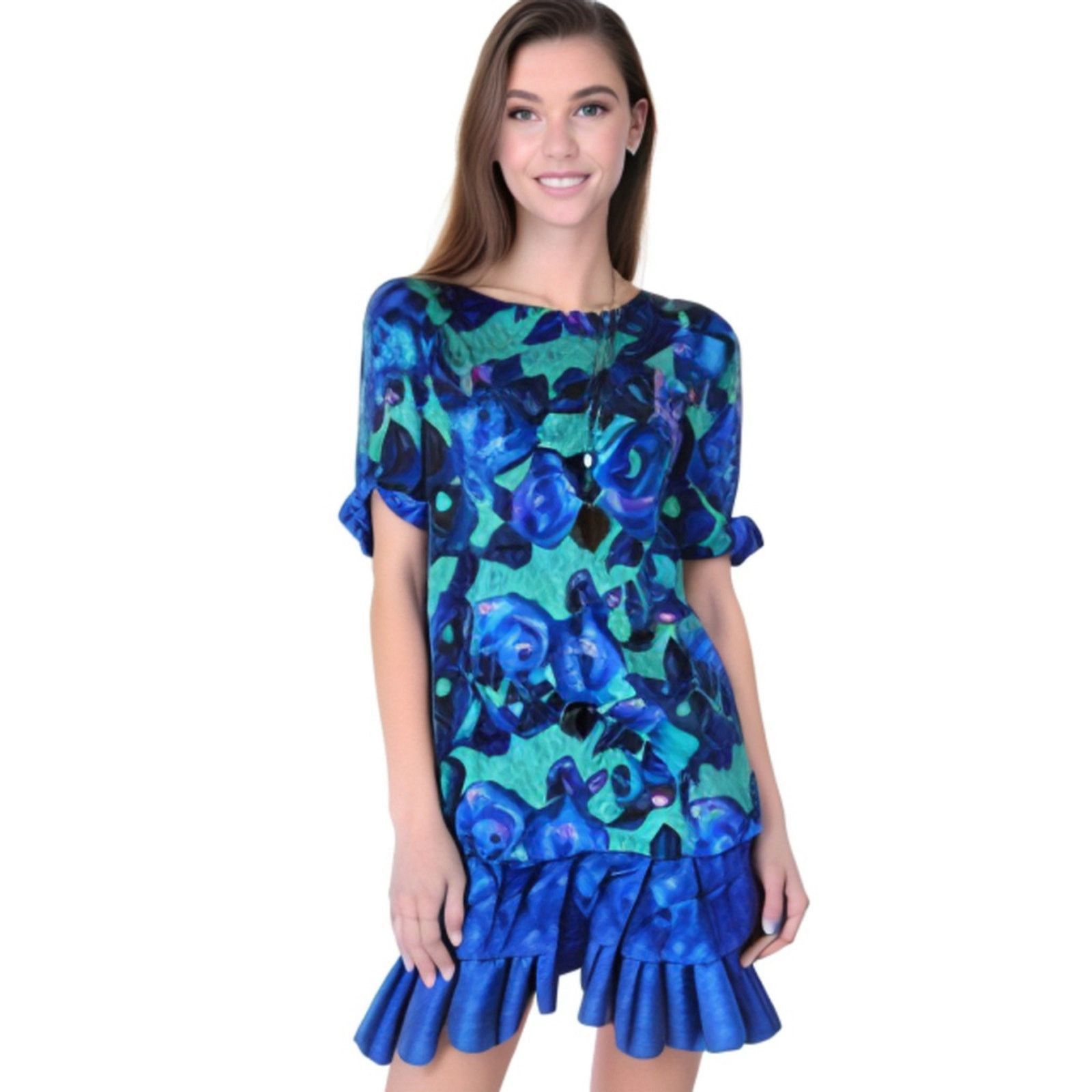 Vintage Vintage 80s Metallic Floral Party Dress Blue Green 8 Size M / US 6-8 / IT 42-44 - 9 Thumbnail