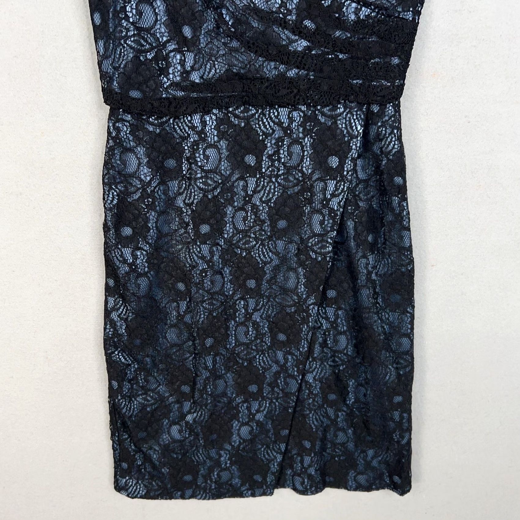 Vintage Patra Dress Womens 6 Black Lace Beaded Blue Satin Cocktail Party Cap Sleeve Size M / US 6-8 / IT 42-44 - 3 Thumbnail
