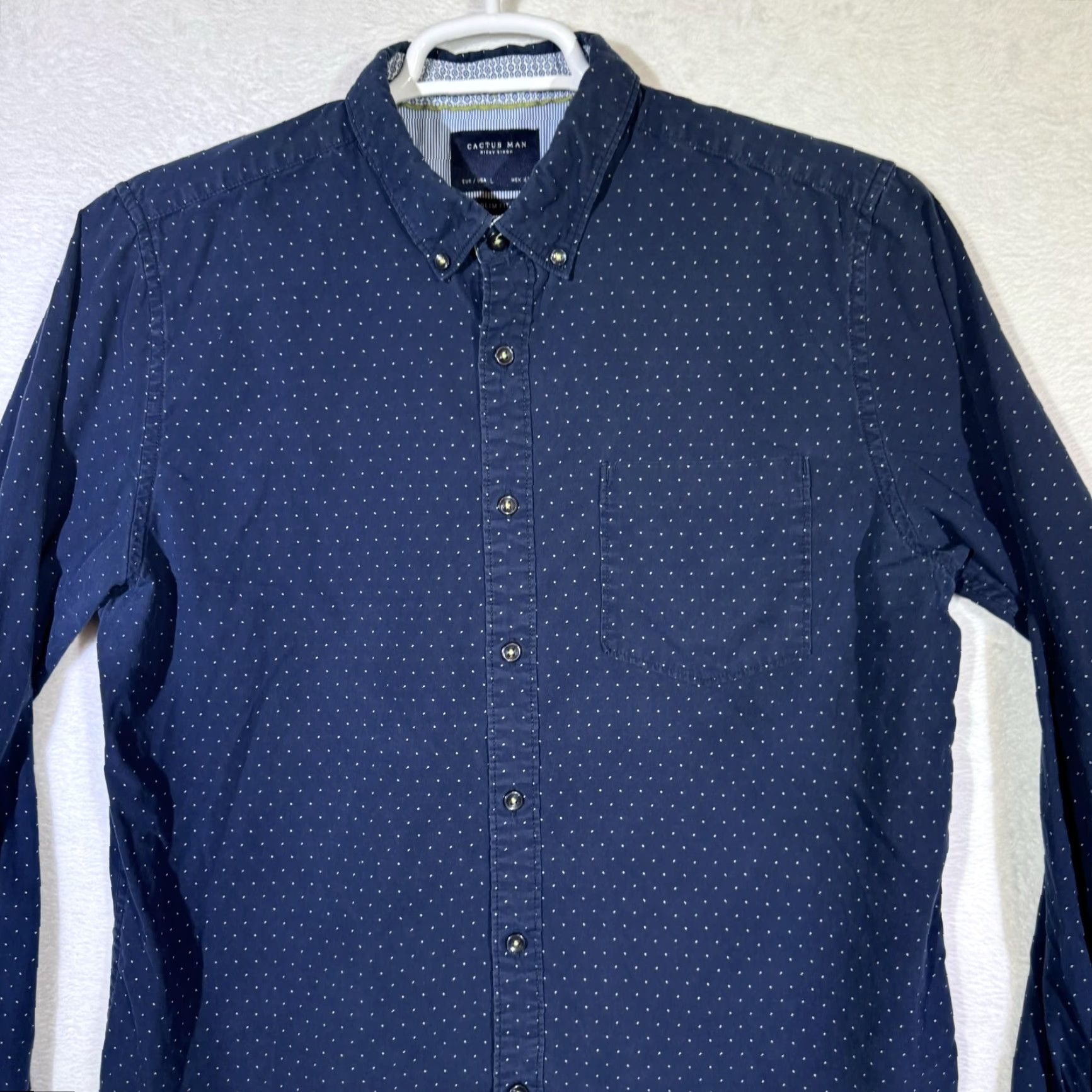 Vintage VINTAGE Cactus Man Shirt Mens Large Slim Fit Button-Down Long Sleeve Polka Dot Blue Dress Shirt Size 42R - 5 Thumbnail
