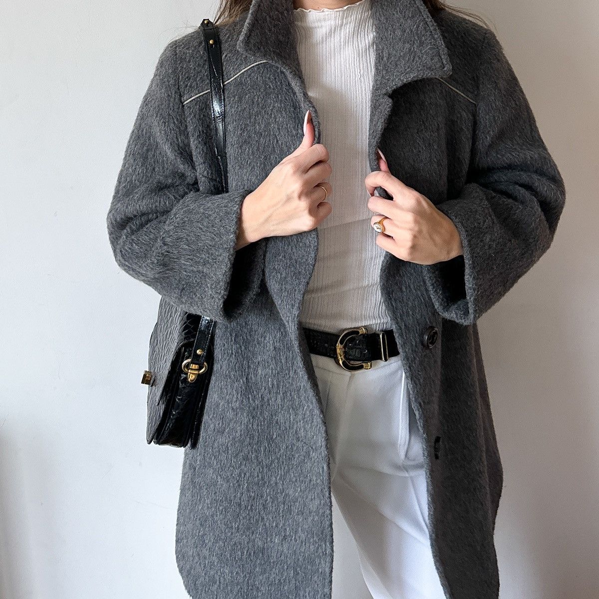 Vintage Weinberg Paris fuzzy grey midi wool coat France Size S / US 4 / IT 40 - 10 Thumbnail