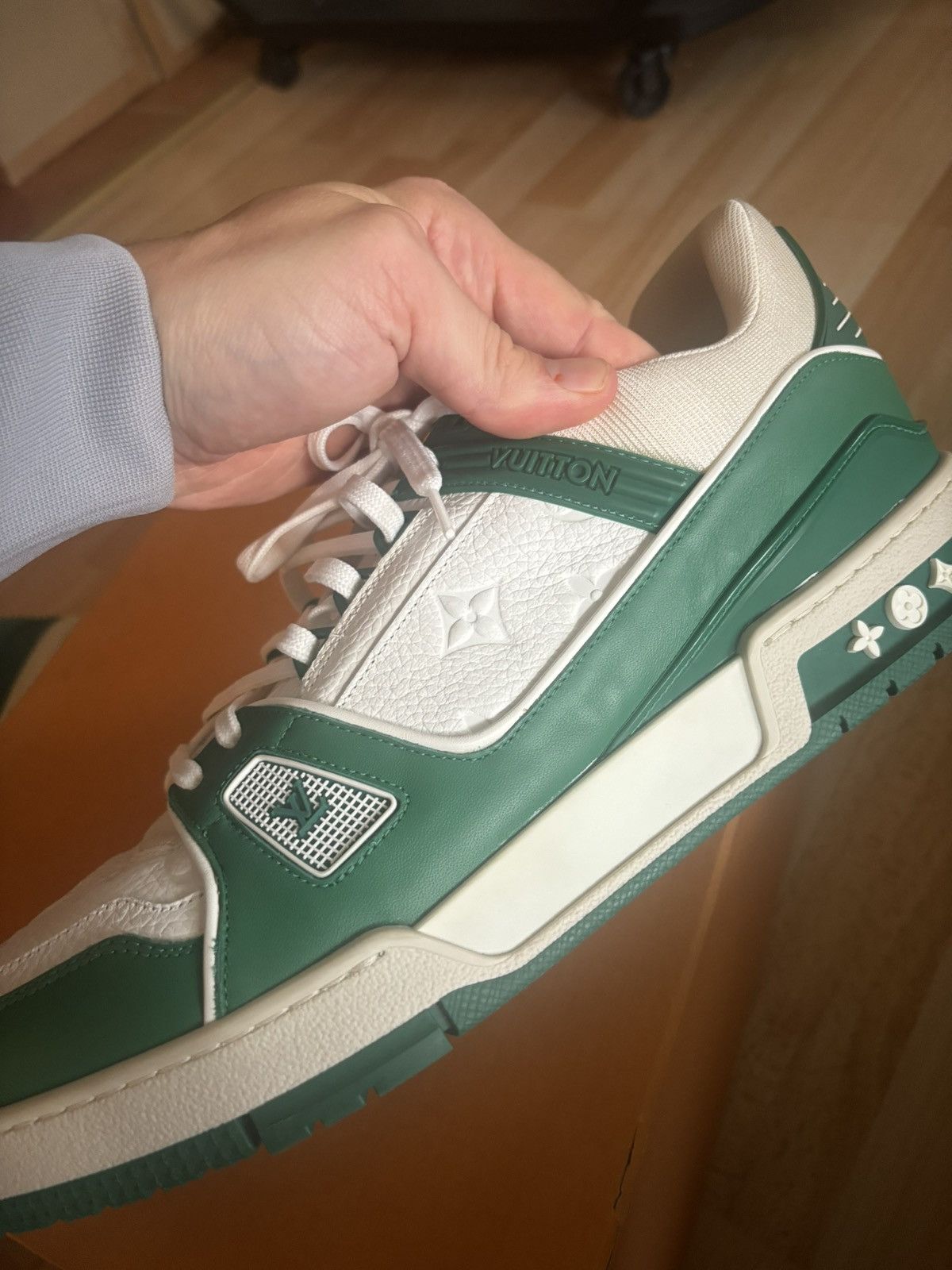 Louis Vuitton Louis Vuitton Trainer Green Monogram Denim White Size US 10 / EU 43 - 13 Thumbnail