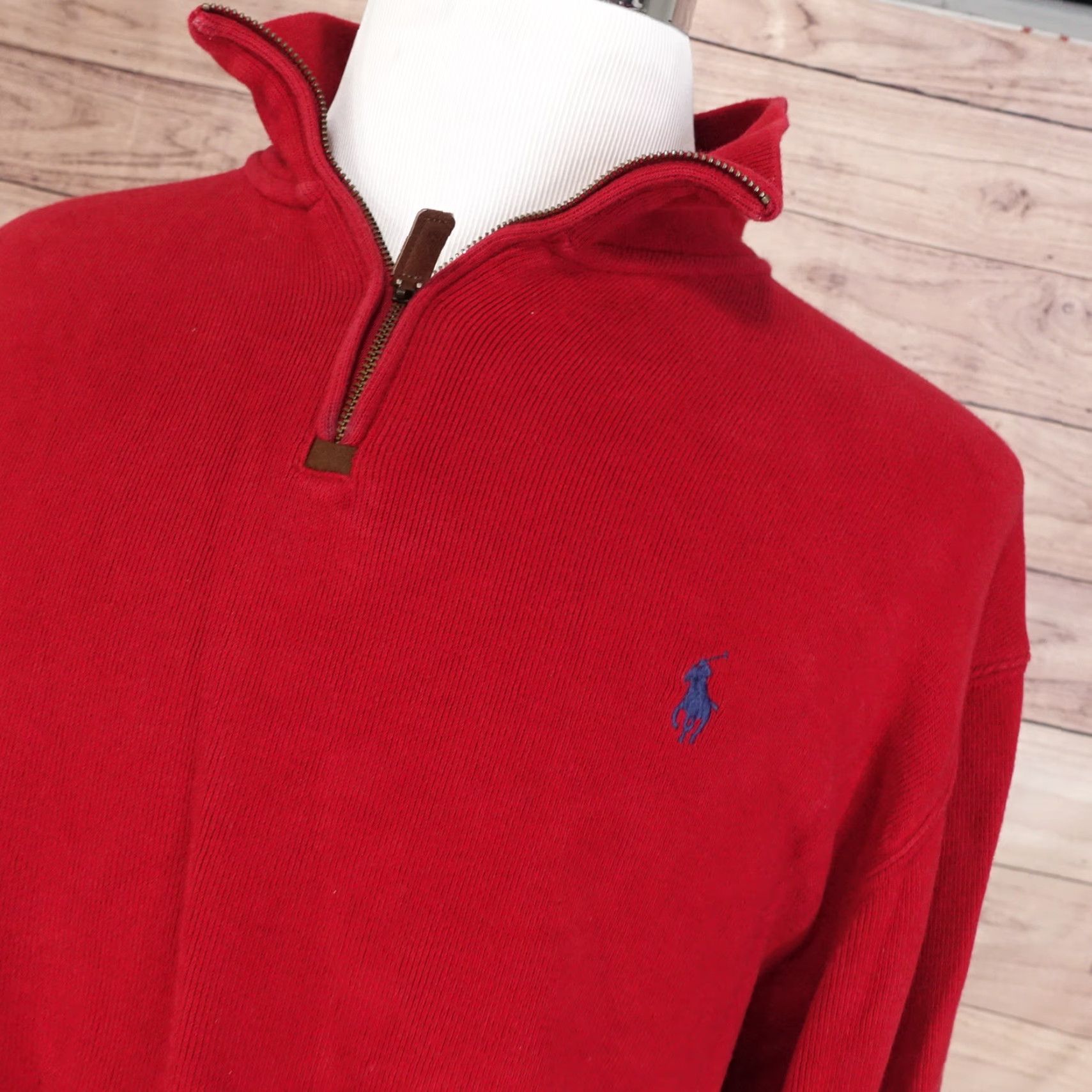 Polo Ralph Lauren POLO RALPH LAUREN Red 1/4 Zip Mock Neck Pullover Sweater Mens 2XL Cotton Classic Fit Casual Business Size US XXL / EU 58 / 5 - 2 Thumbnail