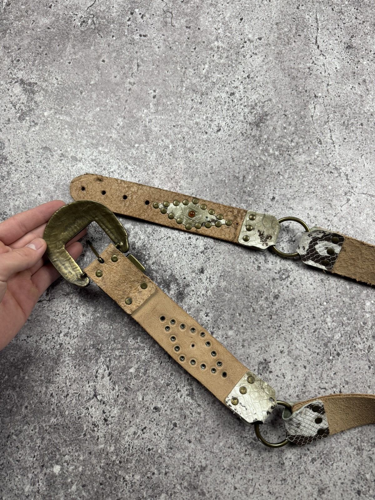 Japanese Brand 00’s NUMBER NINE STYLE WESTERN LEATHER RARE Y2K BELT VINTAGE Size ONE SIZE - 5 Thumbnail