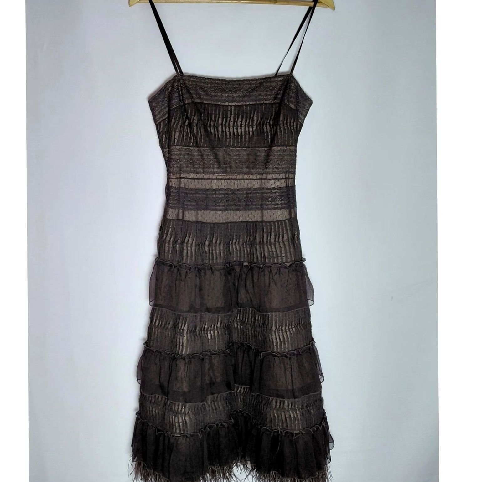 Bcbgmaxazria BCBGMAXAZRIA Dress Brown Fringe Sleeveless Midi Women Size 6 Size M / US 6-8 / IT 42-44 - 2 Thumbnail